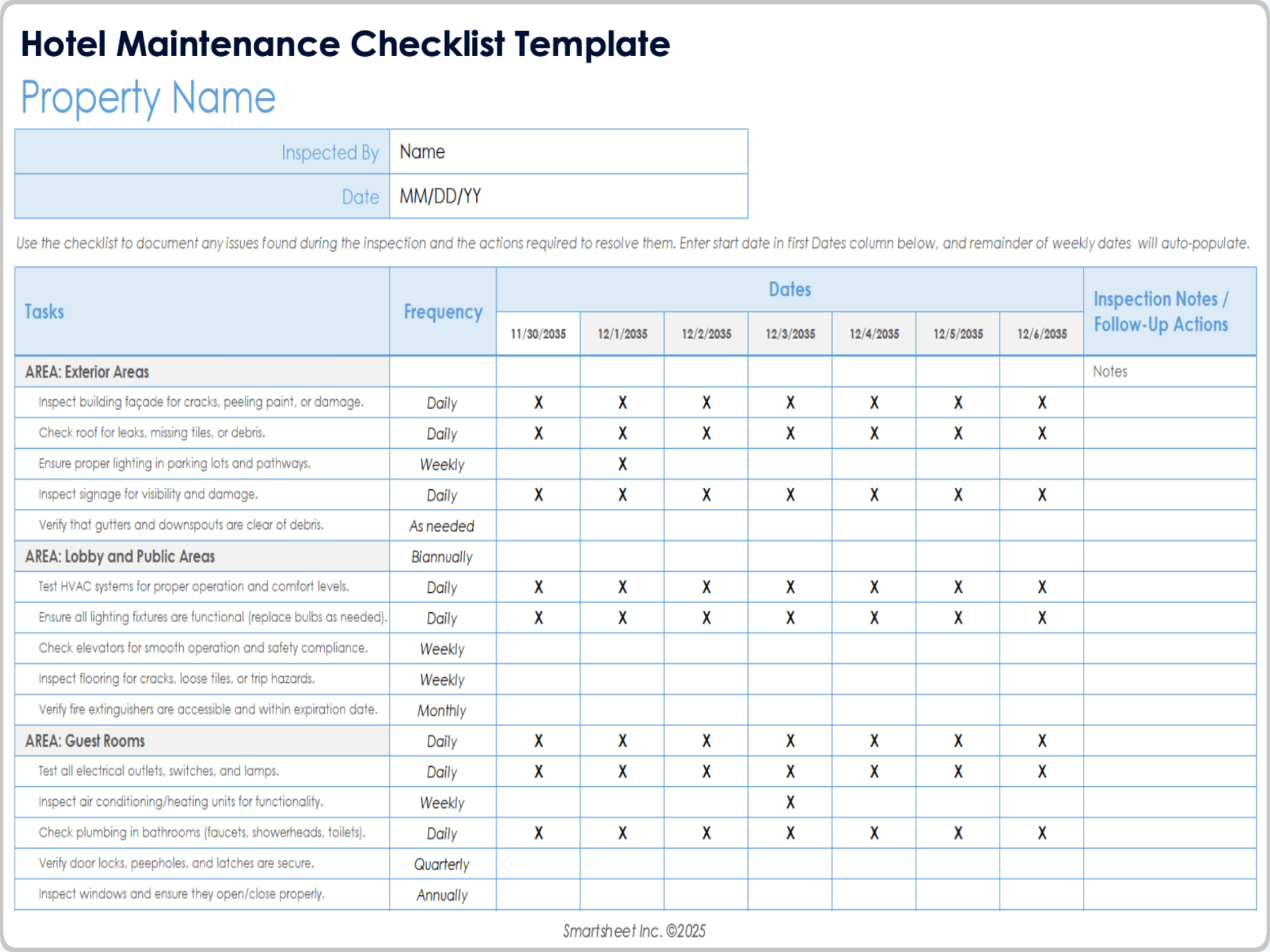 Hotel Maintenance Checklist Template