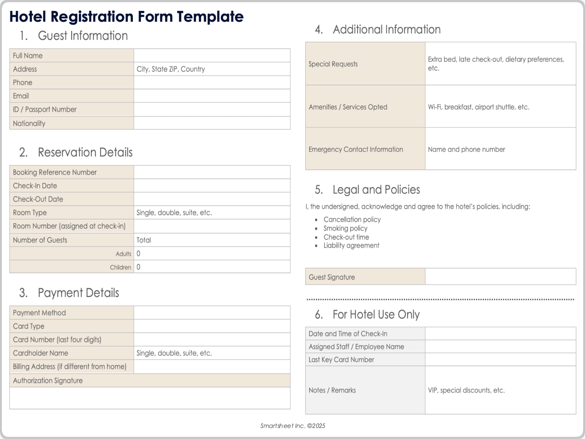 Hotel Registration Form Template