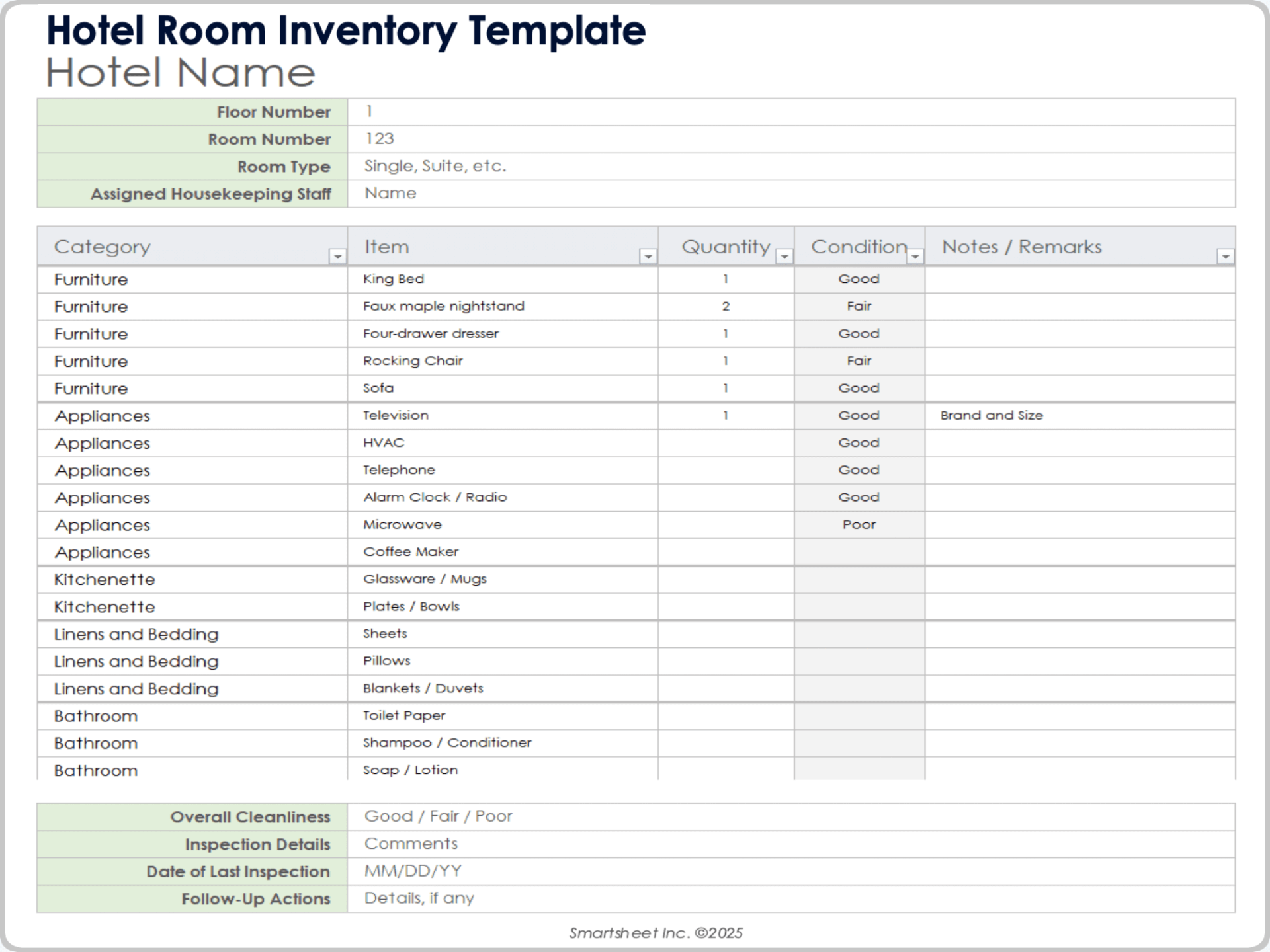 Hotel Room Inventory Template