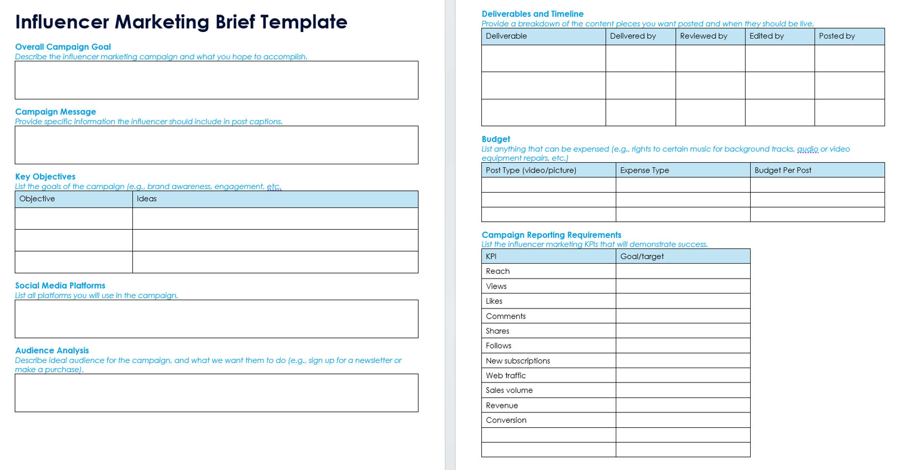 Influencer Marketing Brief Template