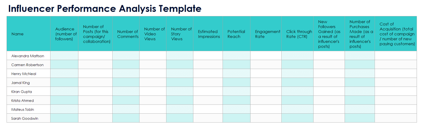Influencer Performance Analysis Template