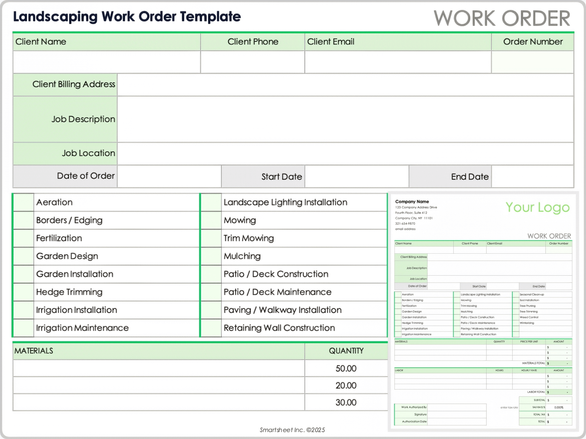 Landscaping Work Order Template 