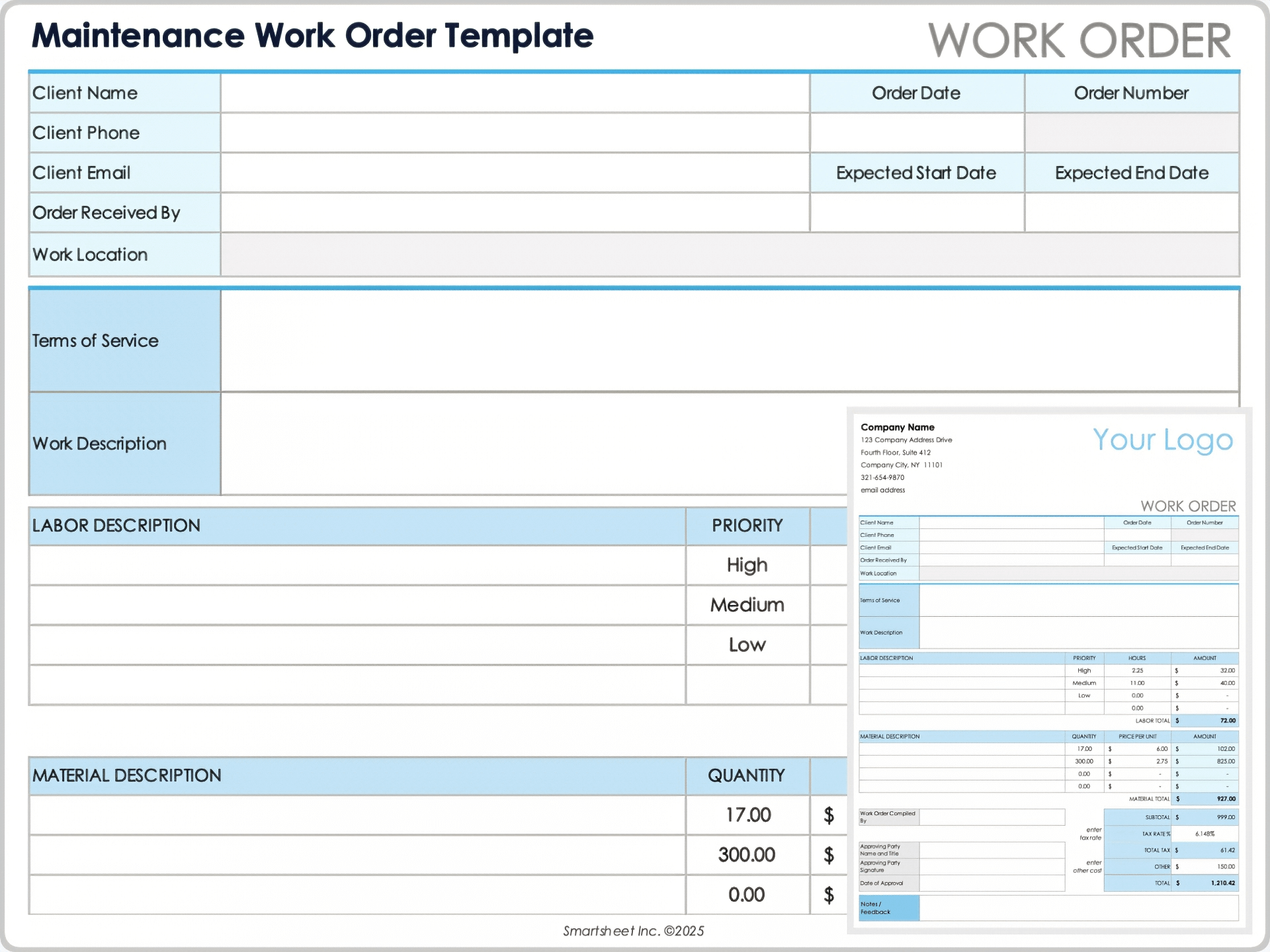 Maintenance Work Order Template