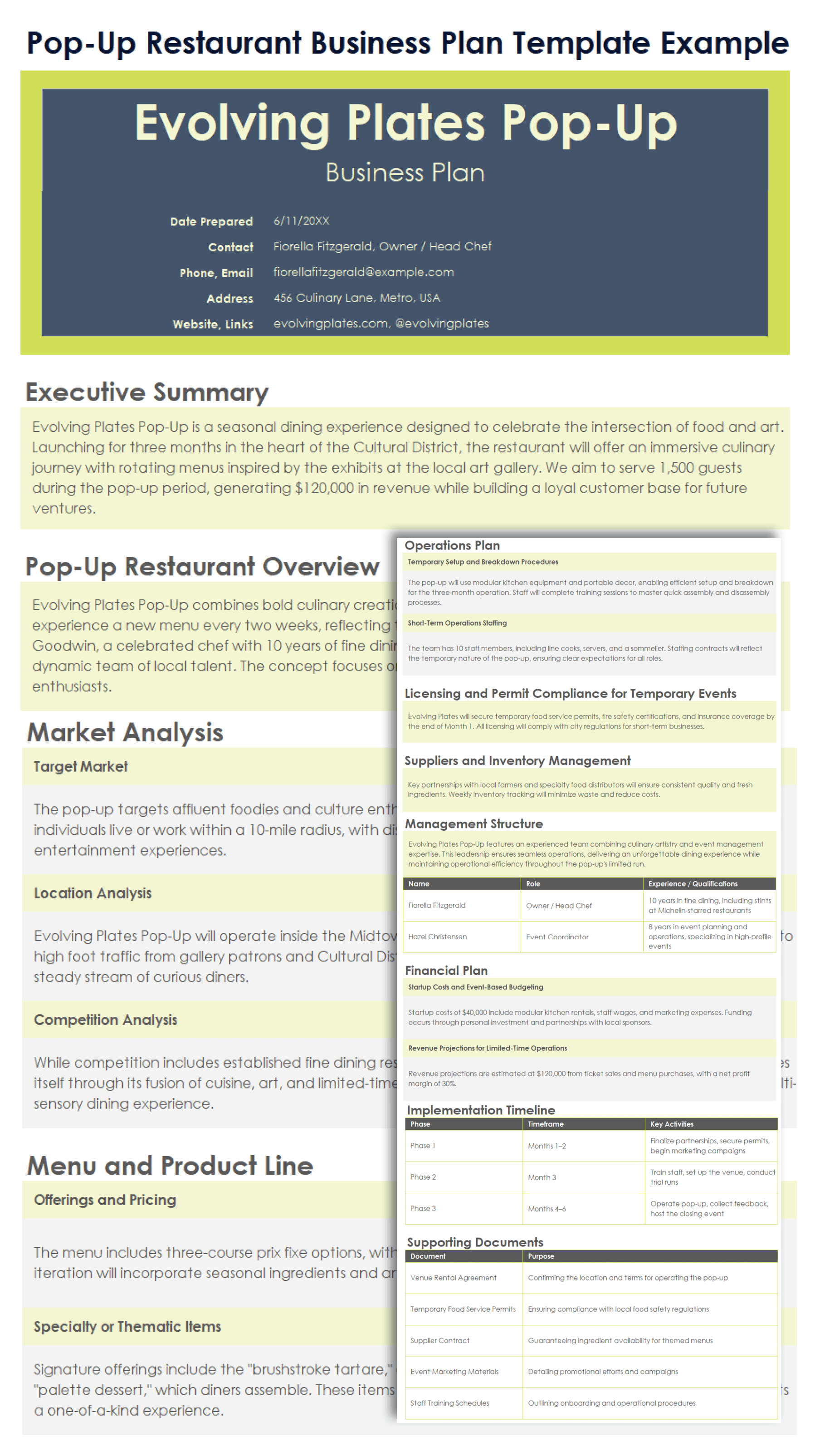 Pop Up Restaurant Business Plan Template Example