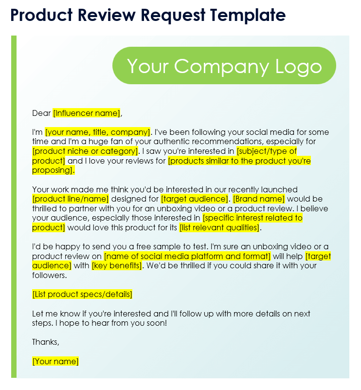 Product Review Request Template