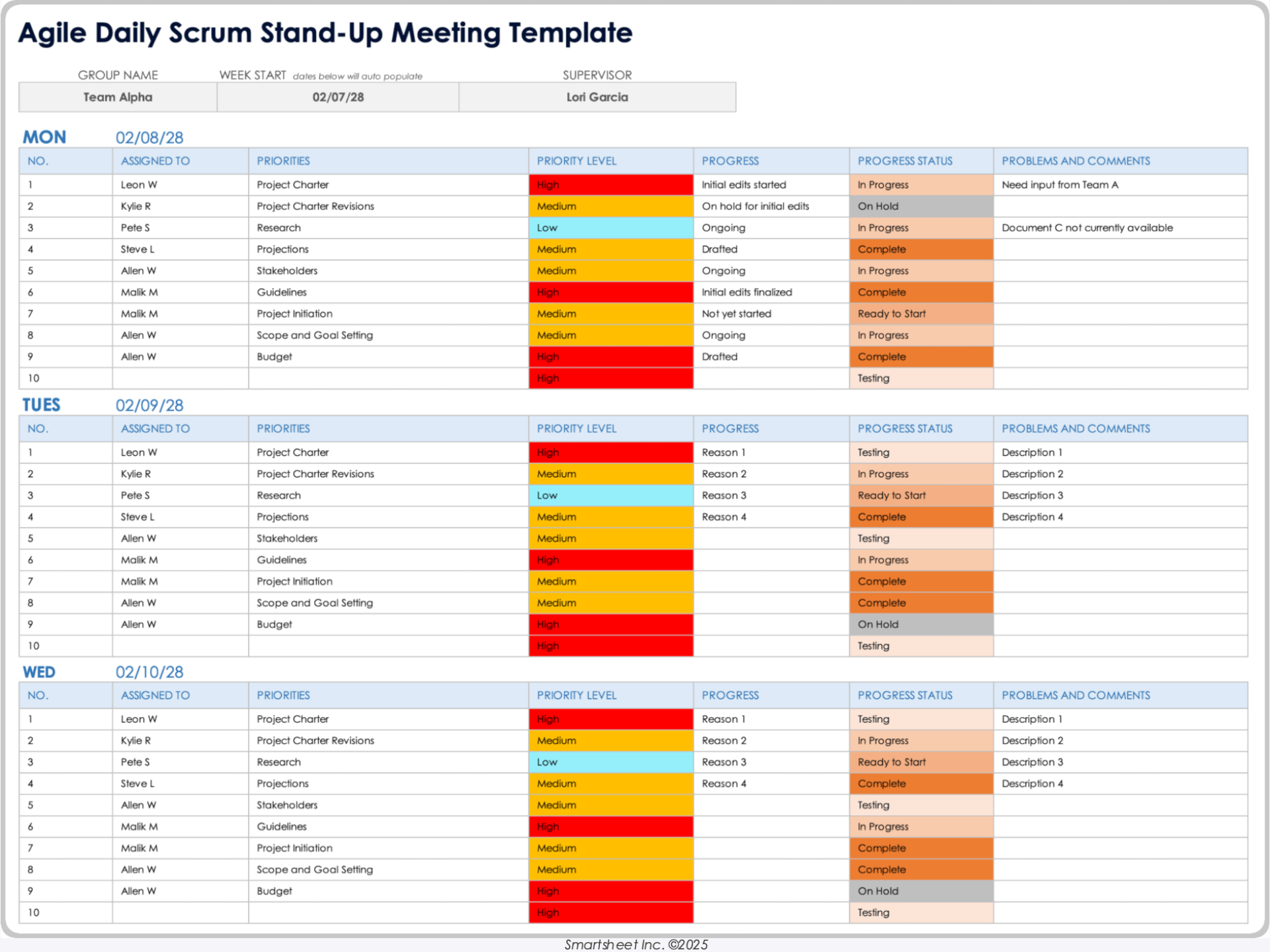 Agile Daily Scrum Stand-Up Meeting Template