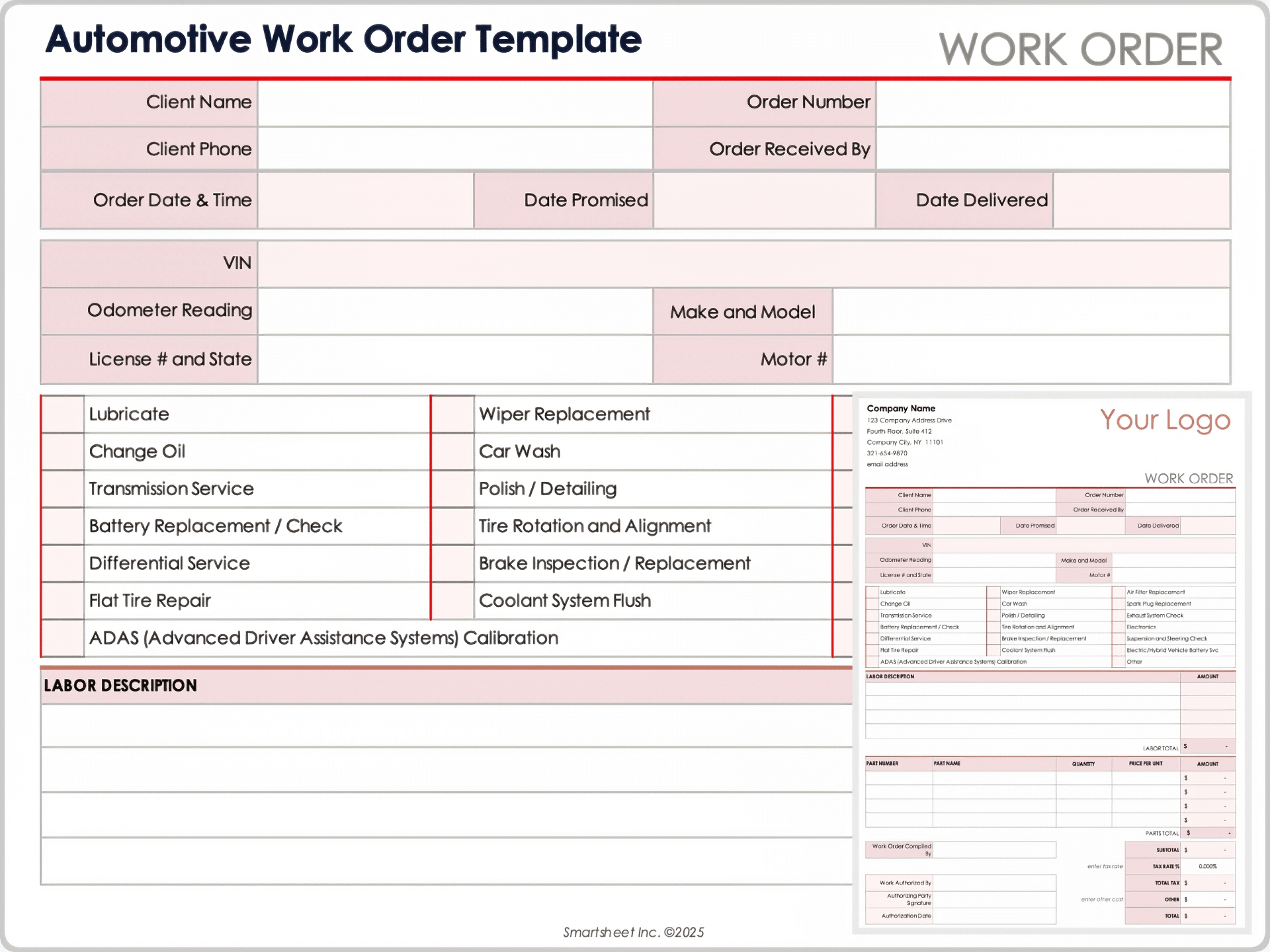 Automotive Work Order Template