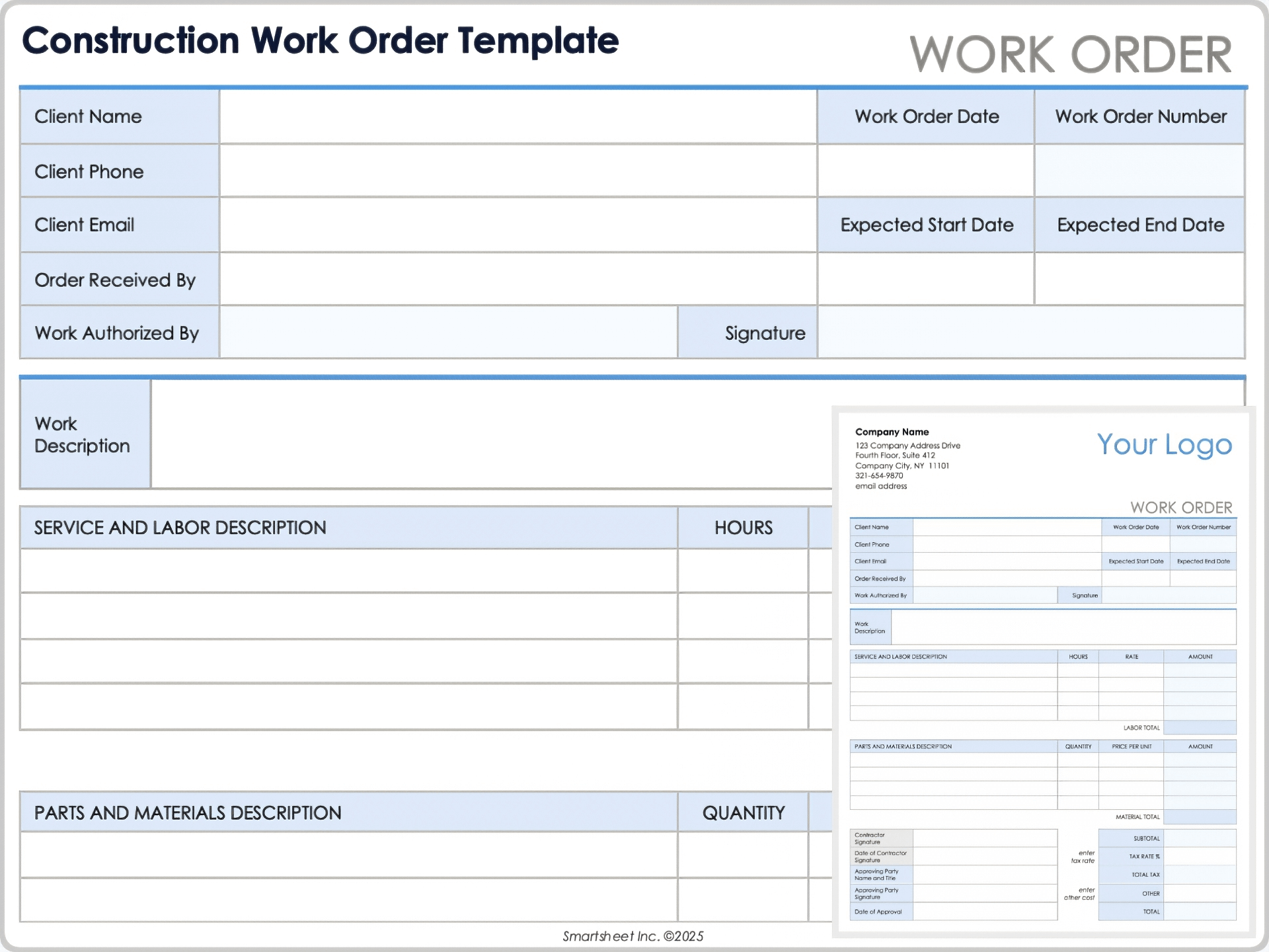 Construction Work Order Template