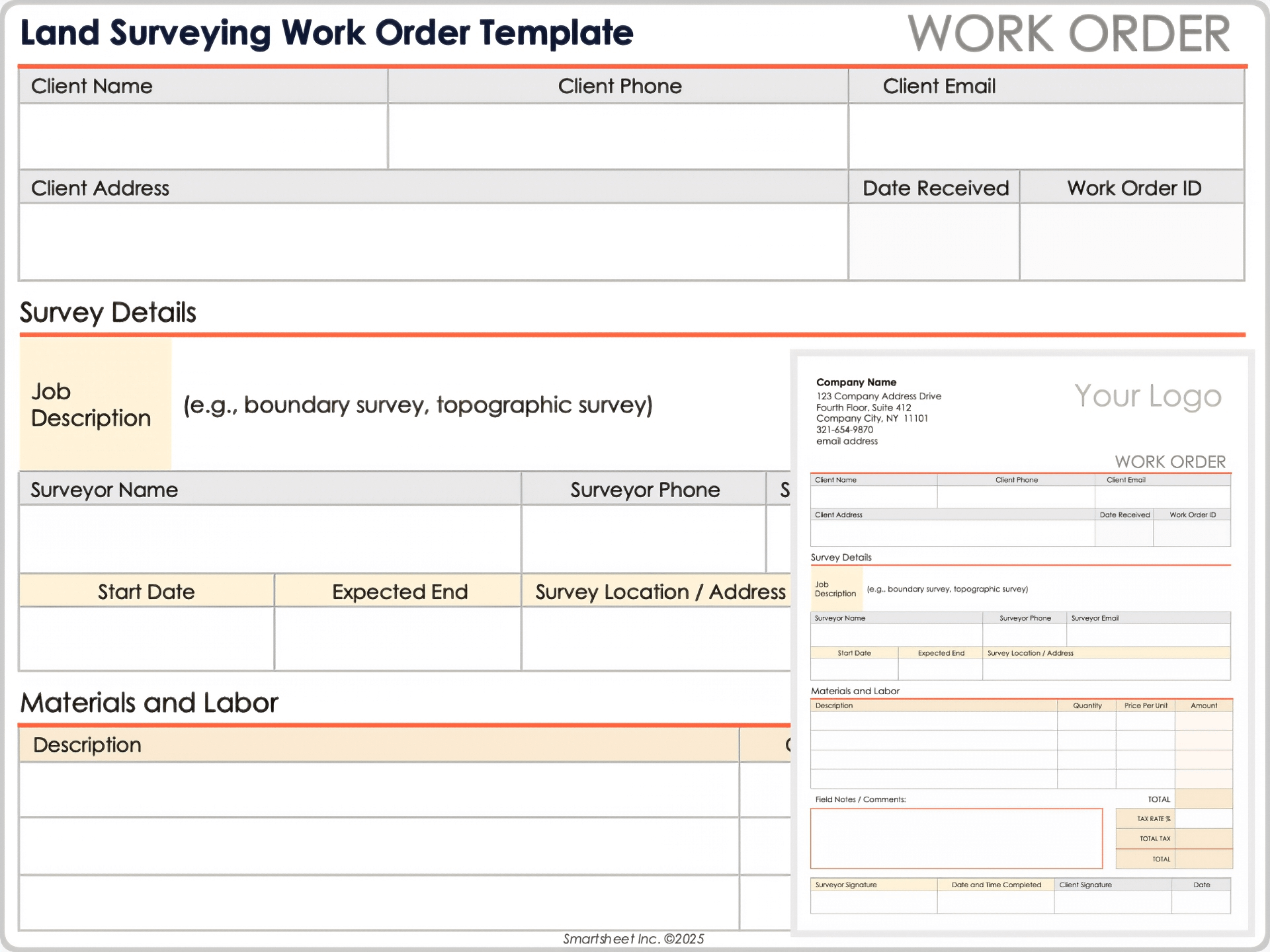 Land Surveying Work Order Template