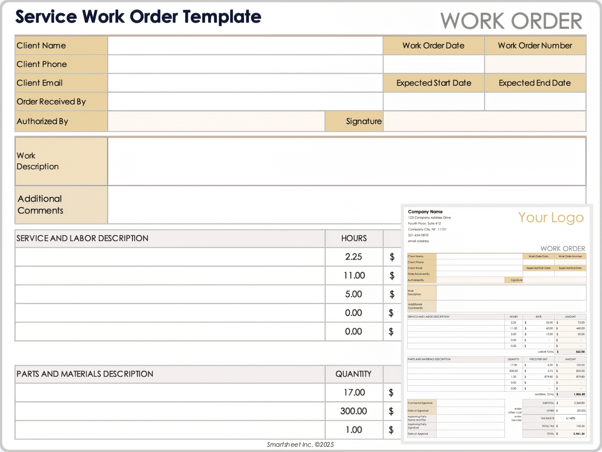 Service Work Order Template