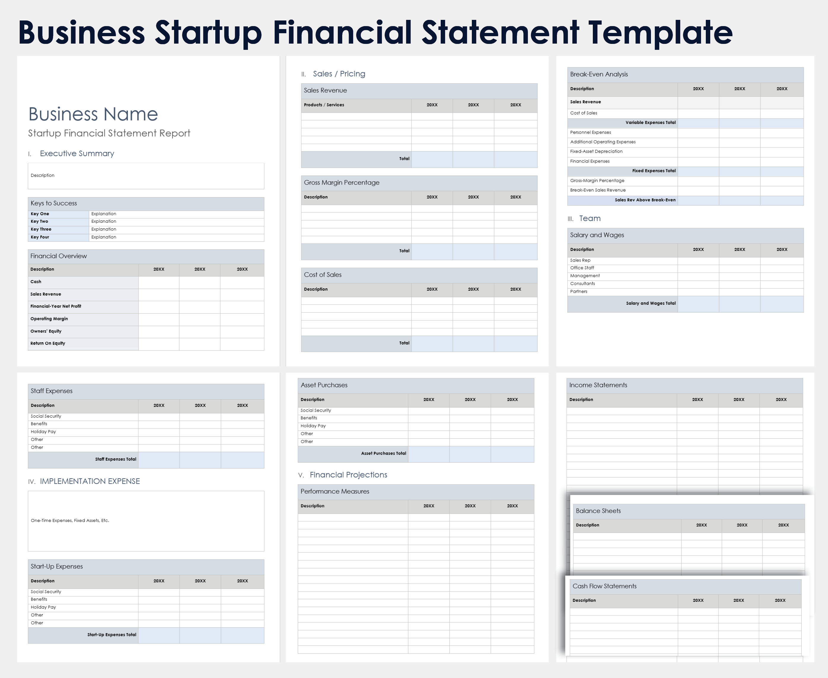 Business Startup Financial Statement Template