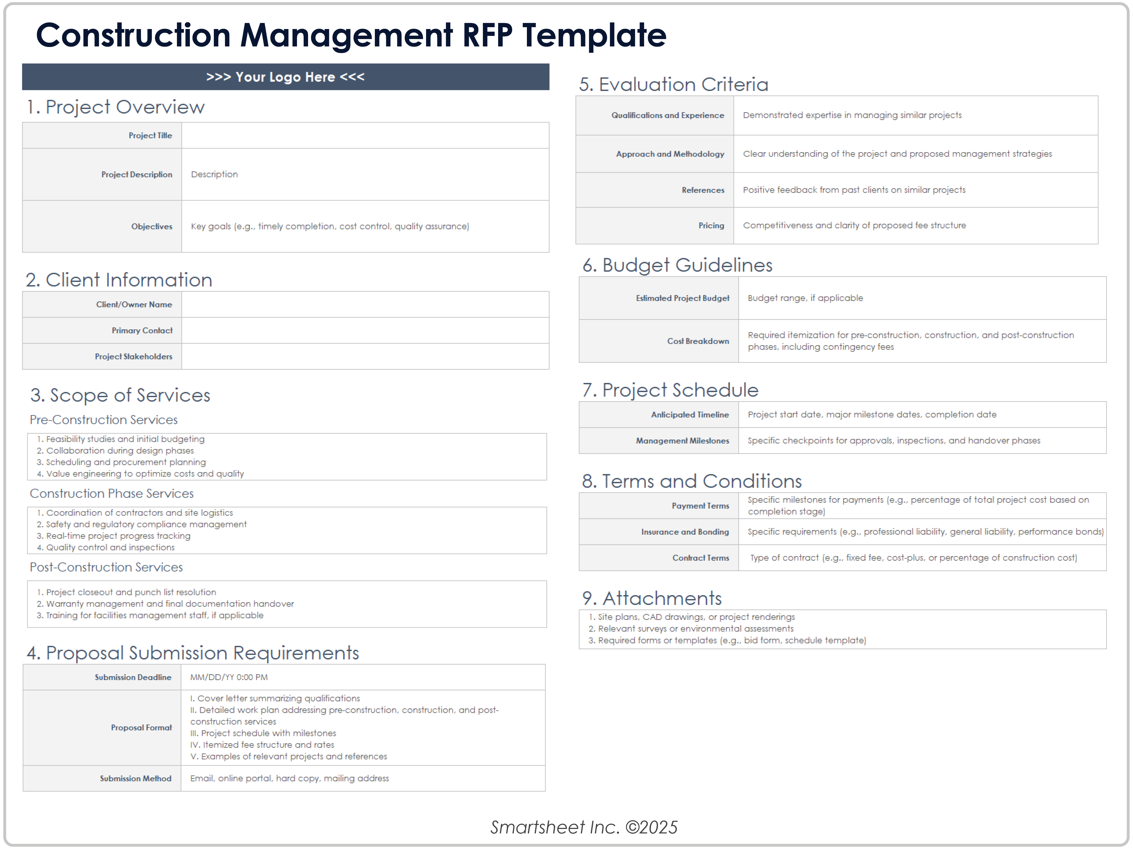 Construction Management RFP Template