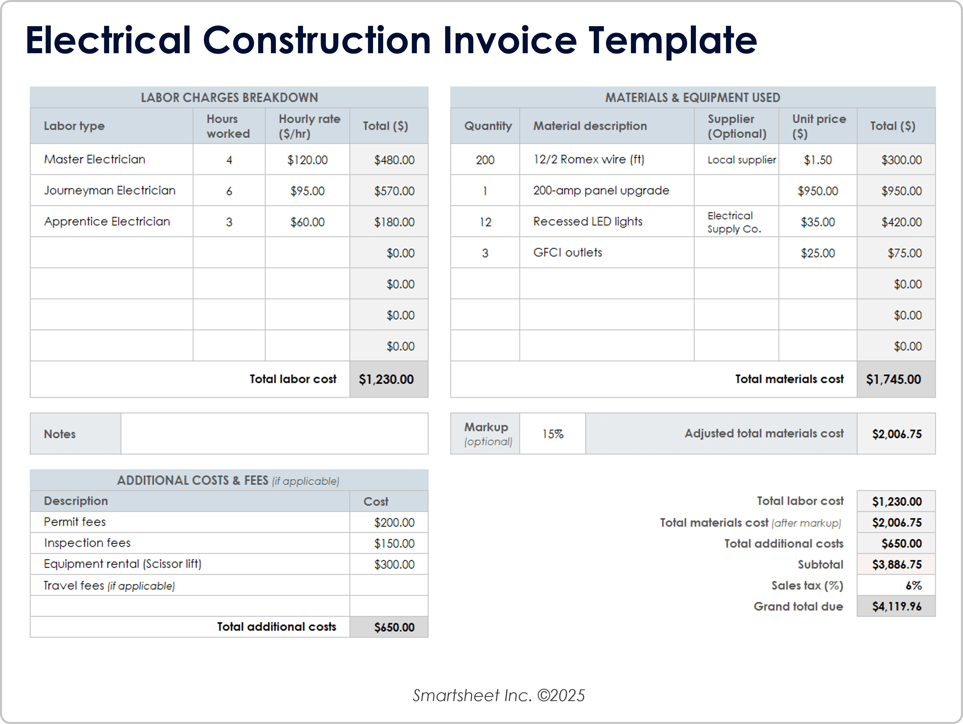 Electrical Construction Invoice Template