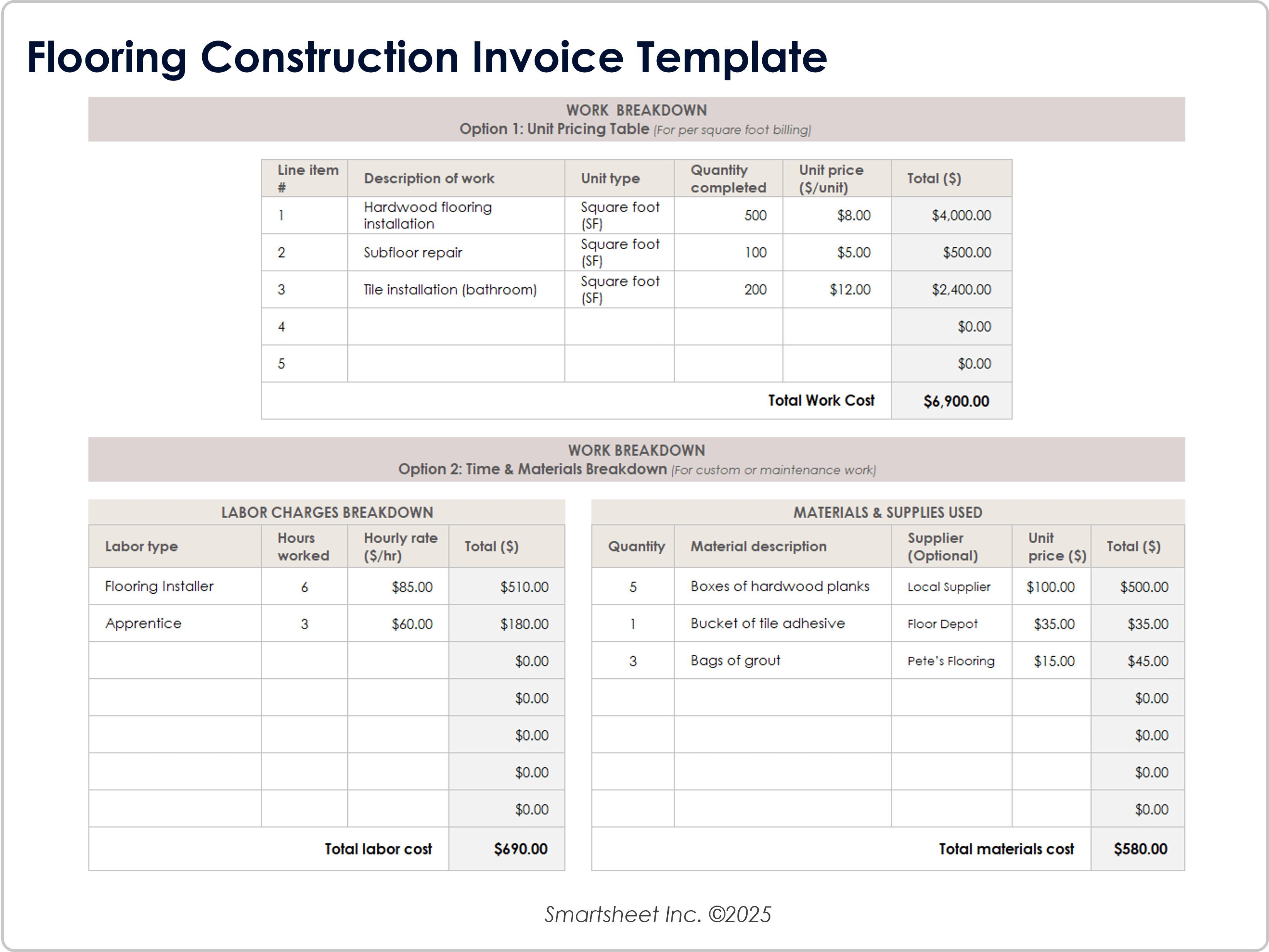 Flooring Construction Invoice Template