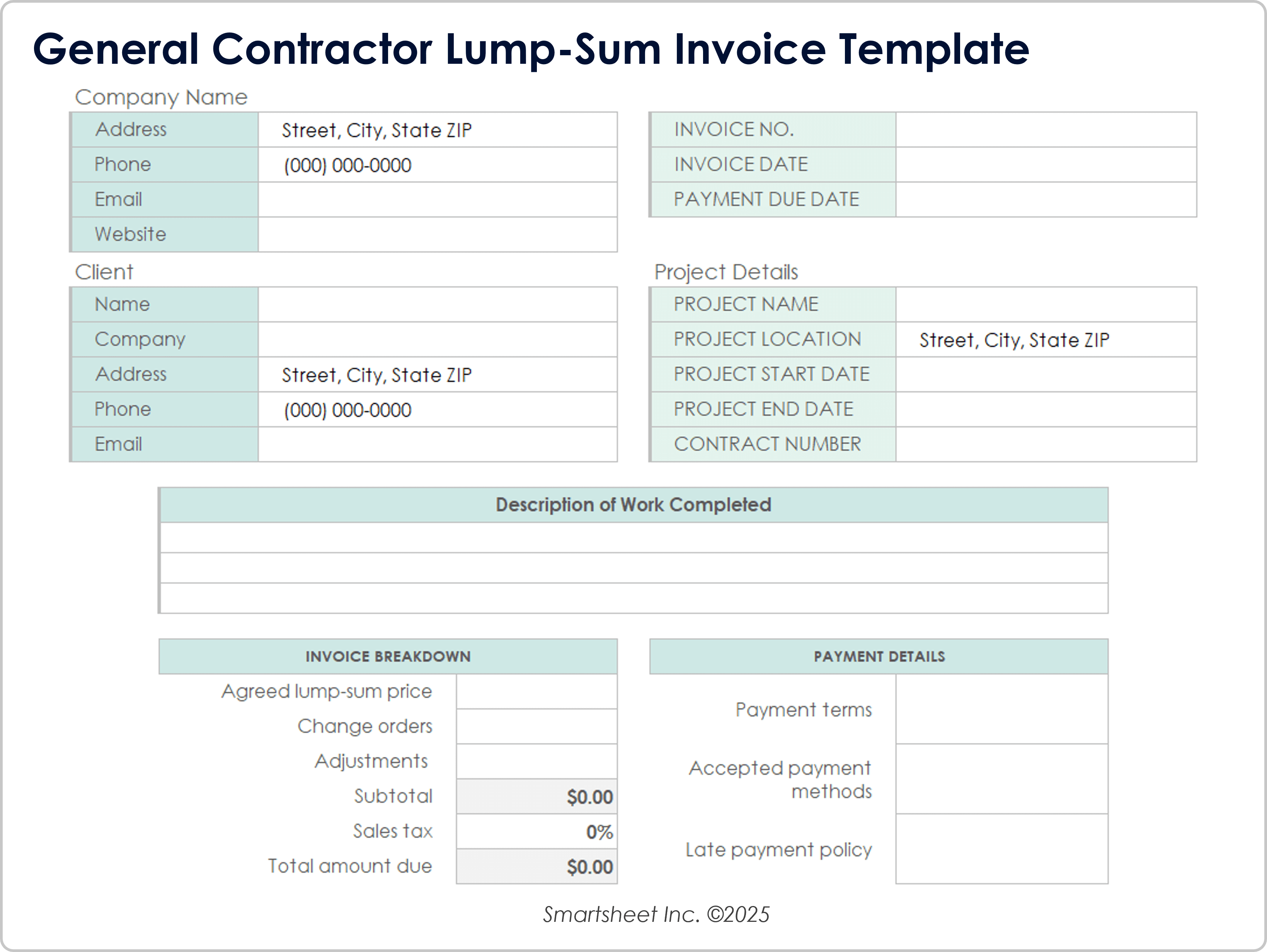 General Contractor Lump Sum Invoice Template