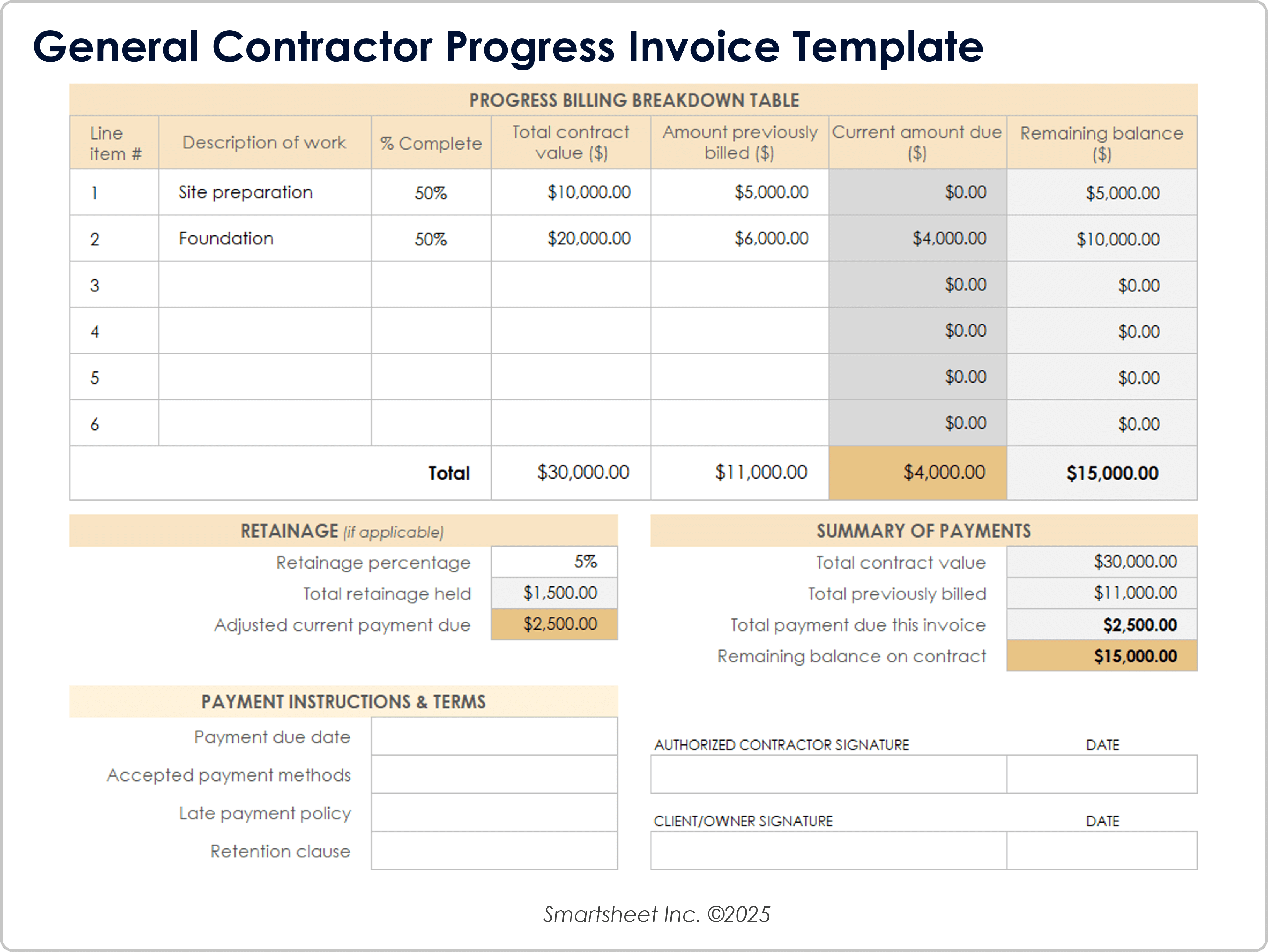 General Contractor Progress Invoice Template