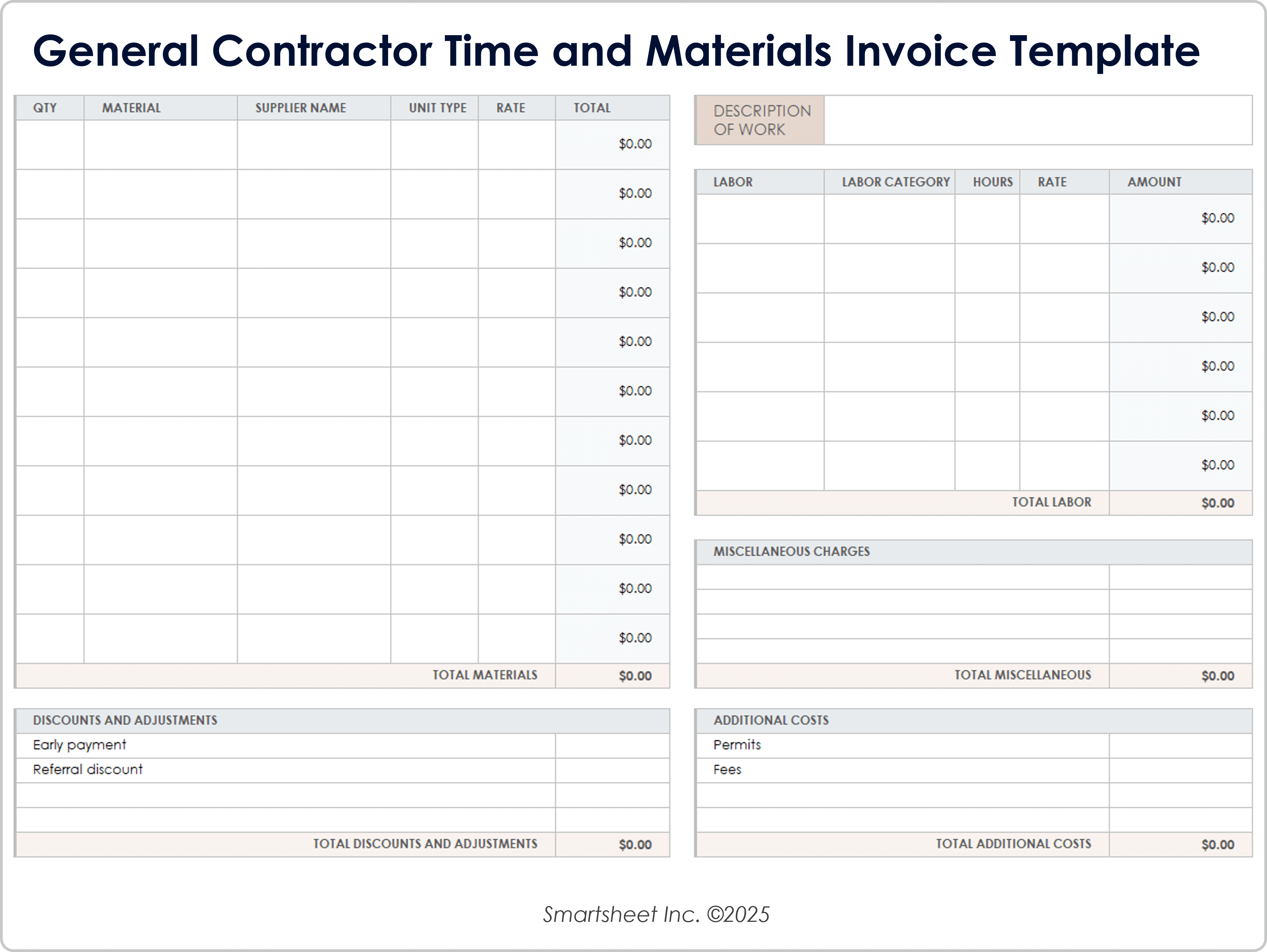 General Contractor Time and Materials Invoice Template