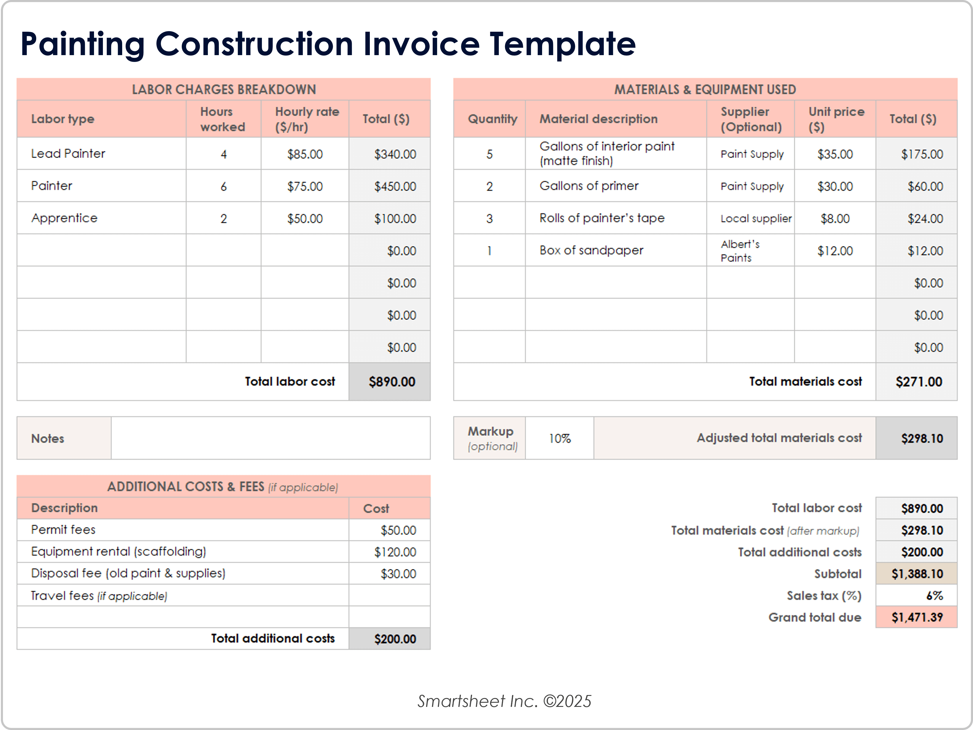 Painting Construction Invoice Template
