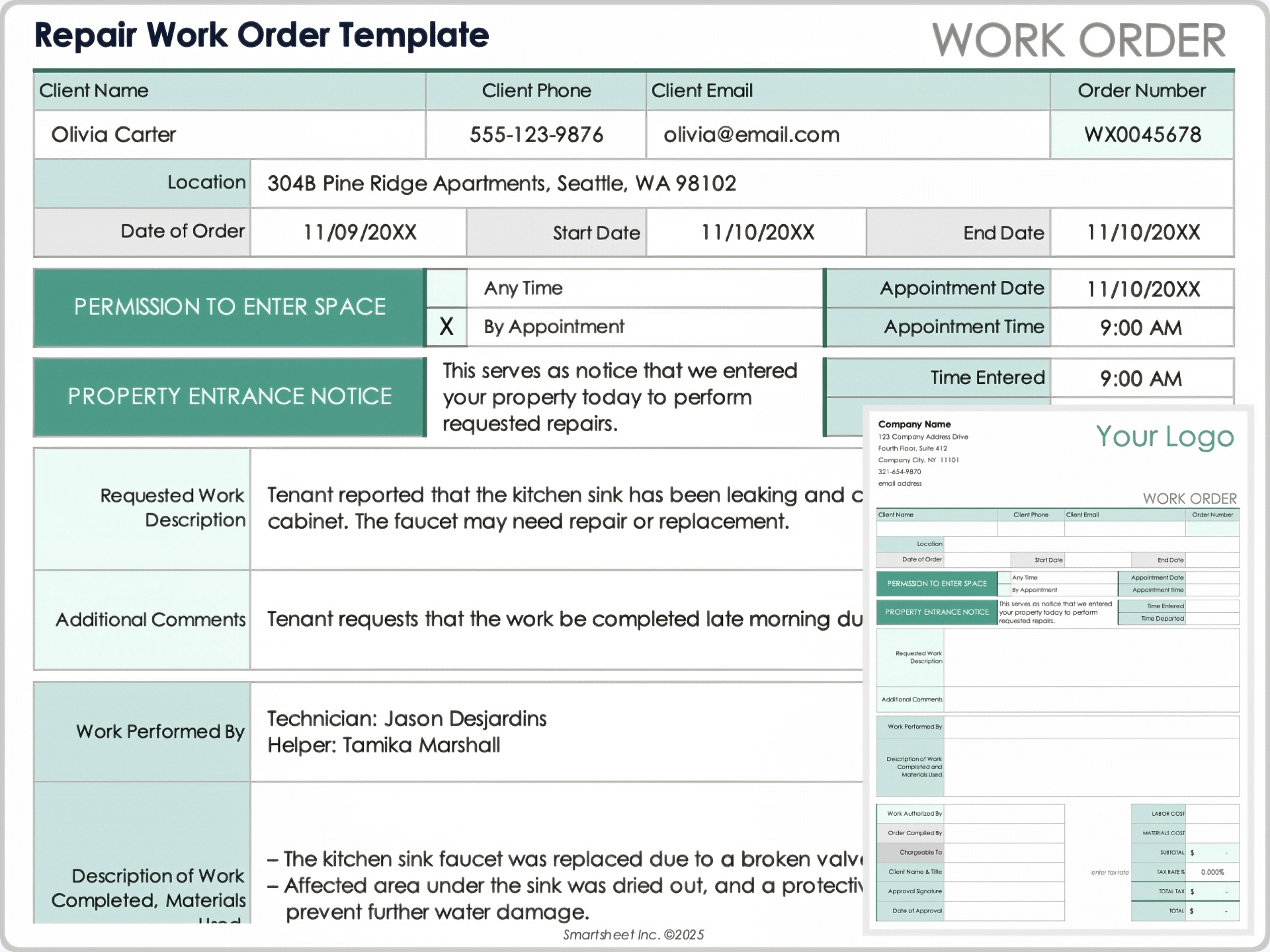 Repair Work Order Template