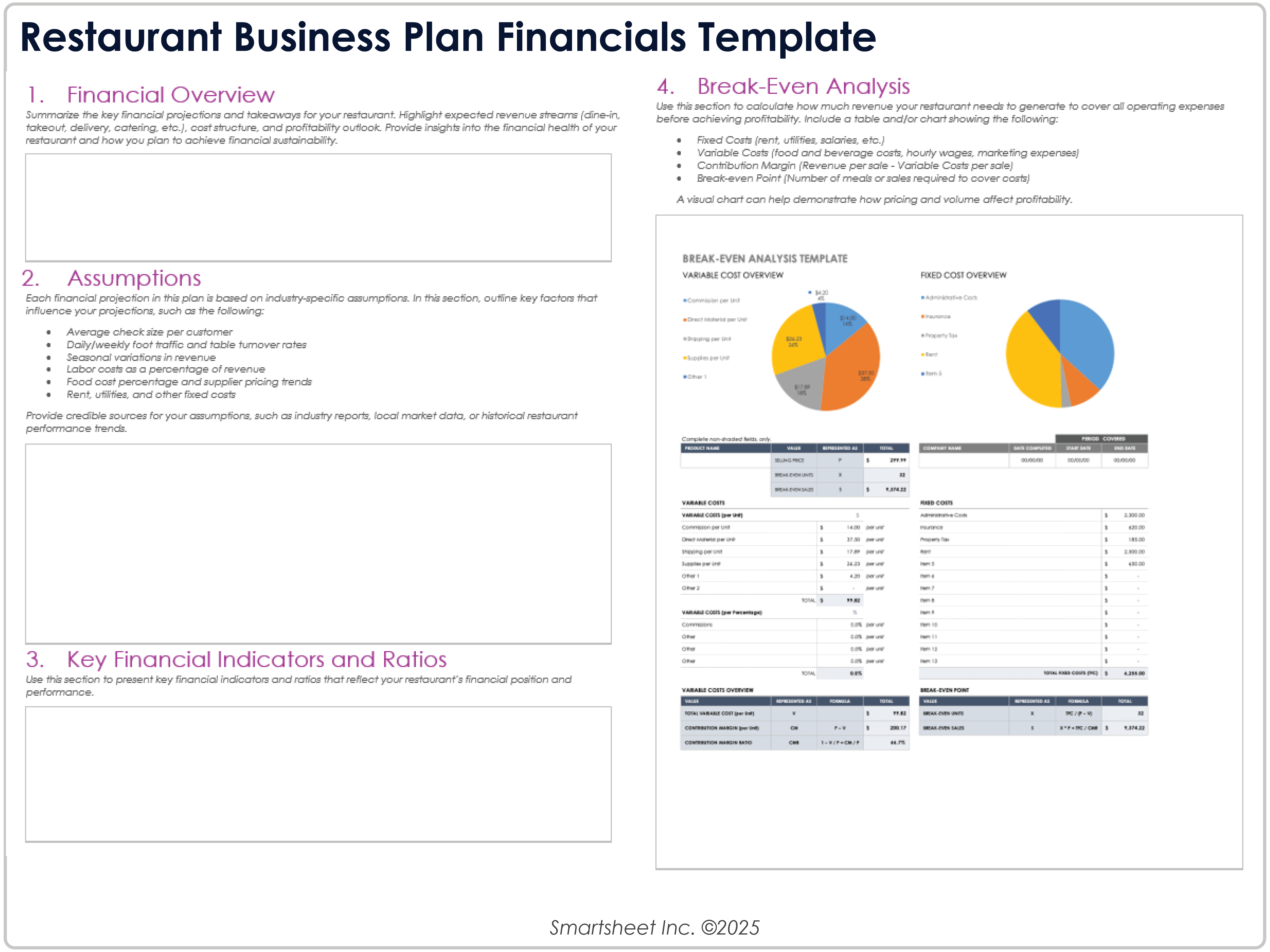 Restaurant Business Plan Financials Template