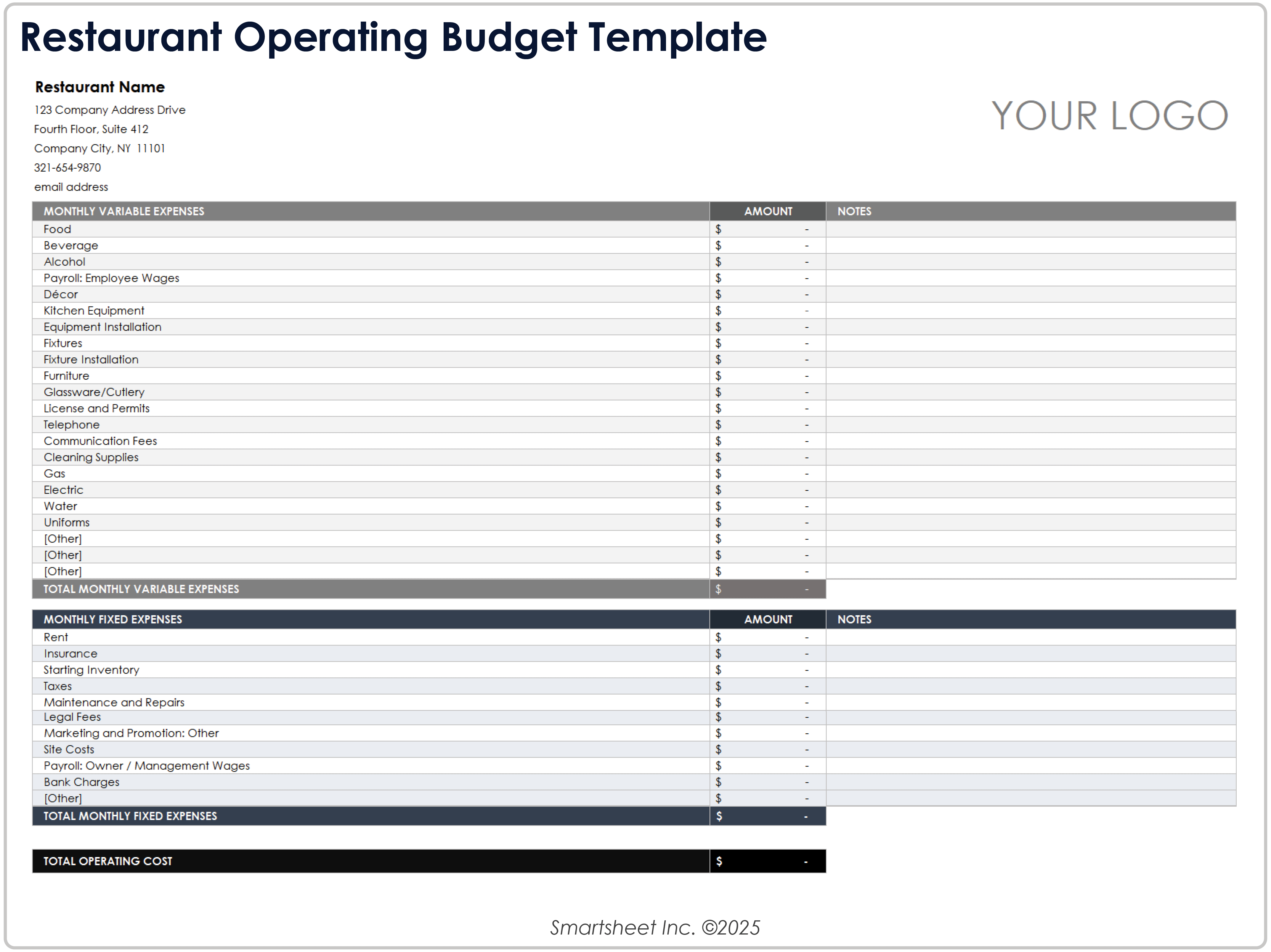 Restaurant Operating Budget