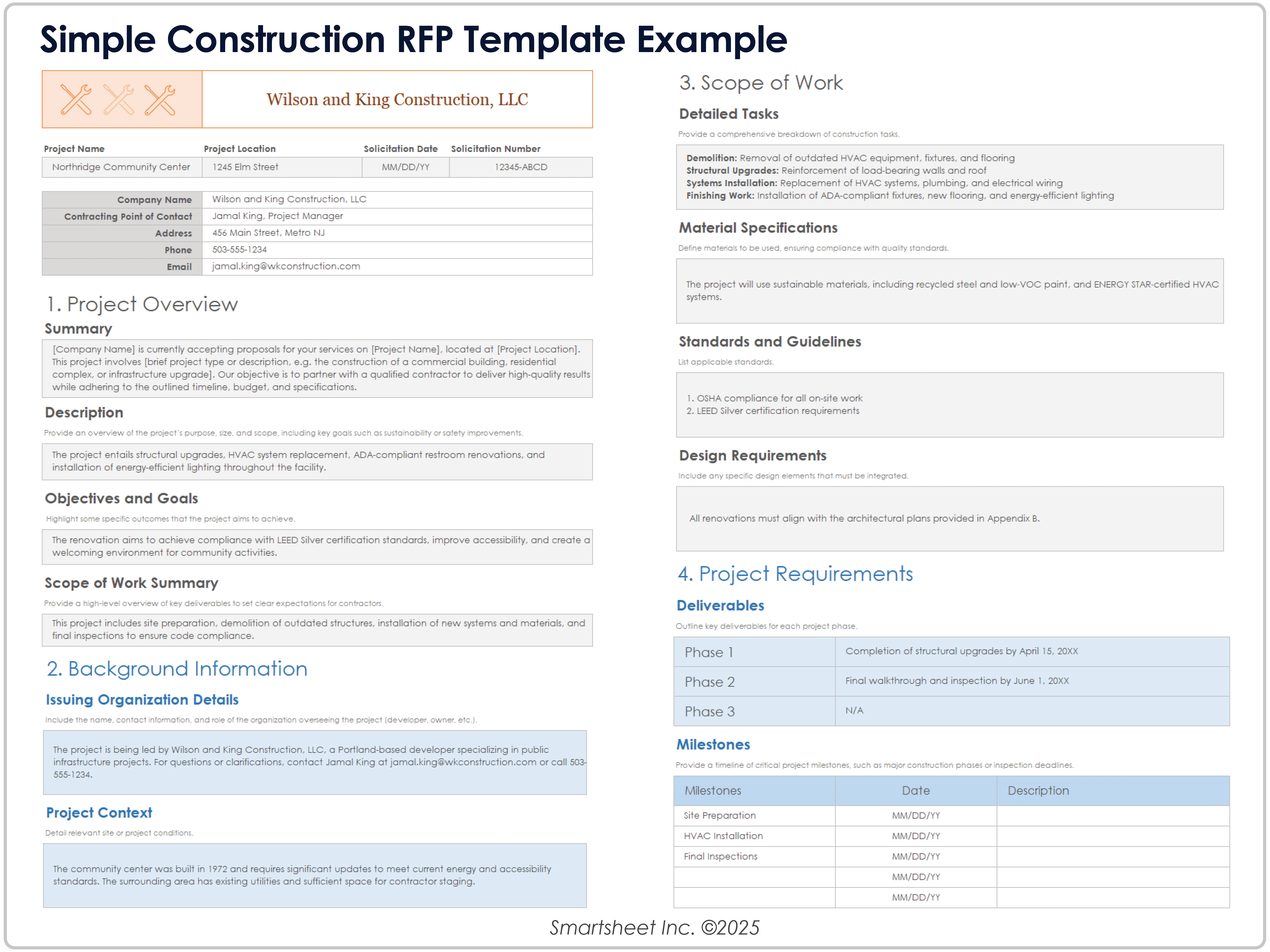 Simple Construction RFP Template Example