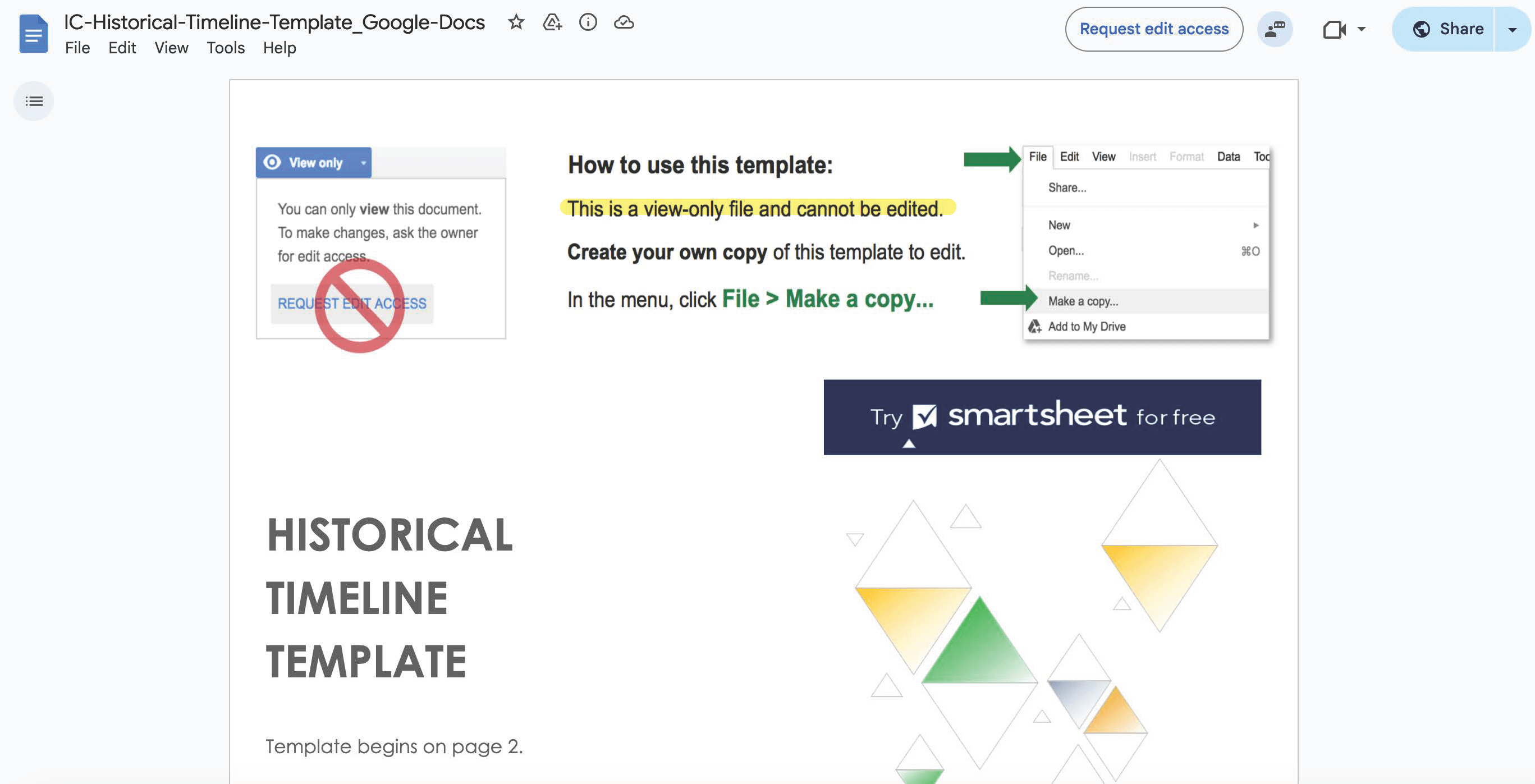 Opening timeline template