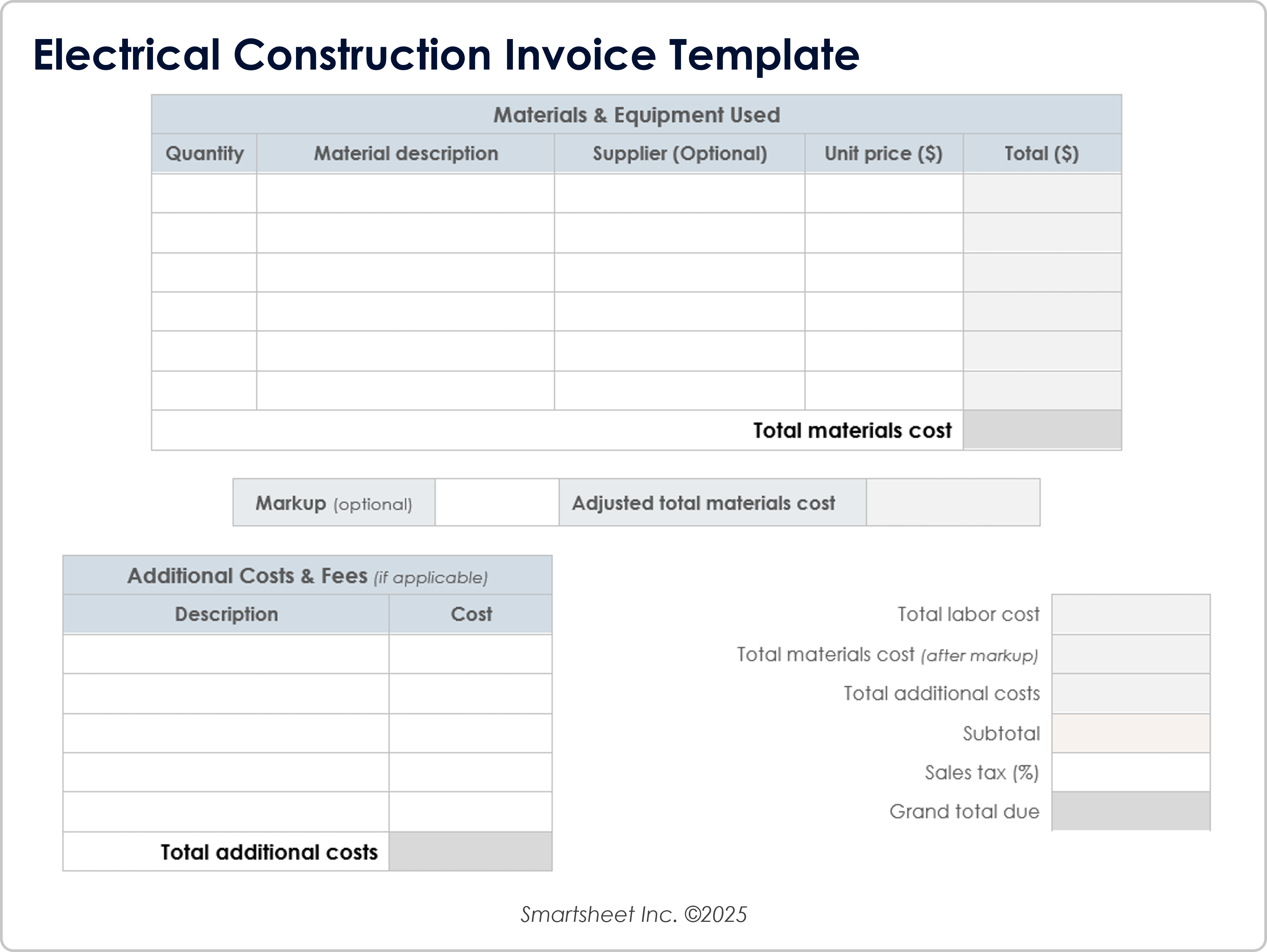 Electrical Construction Time and Materials Invoice Template