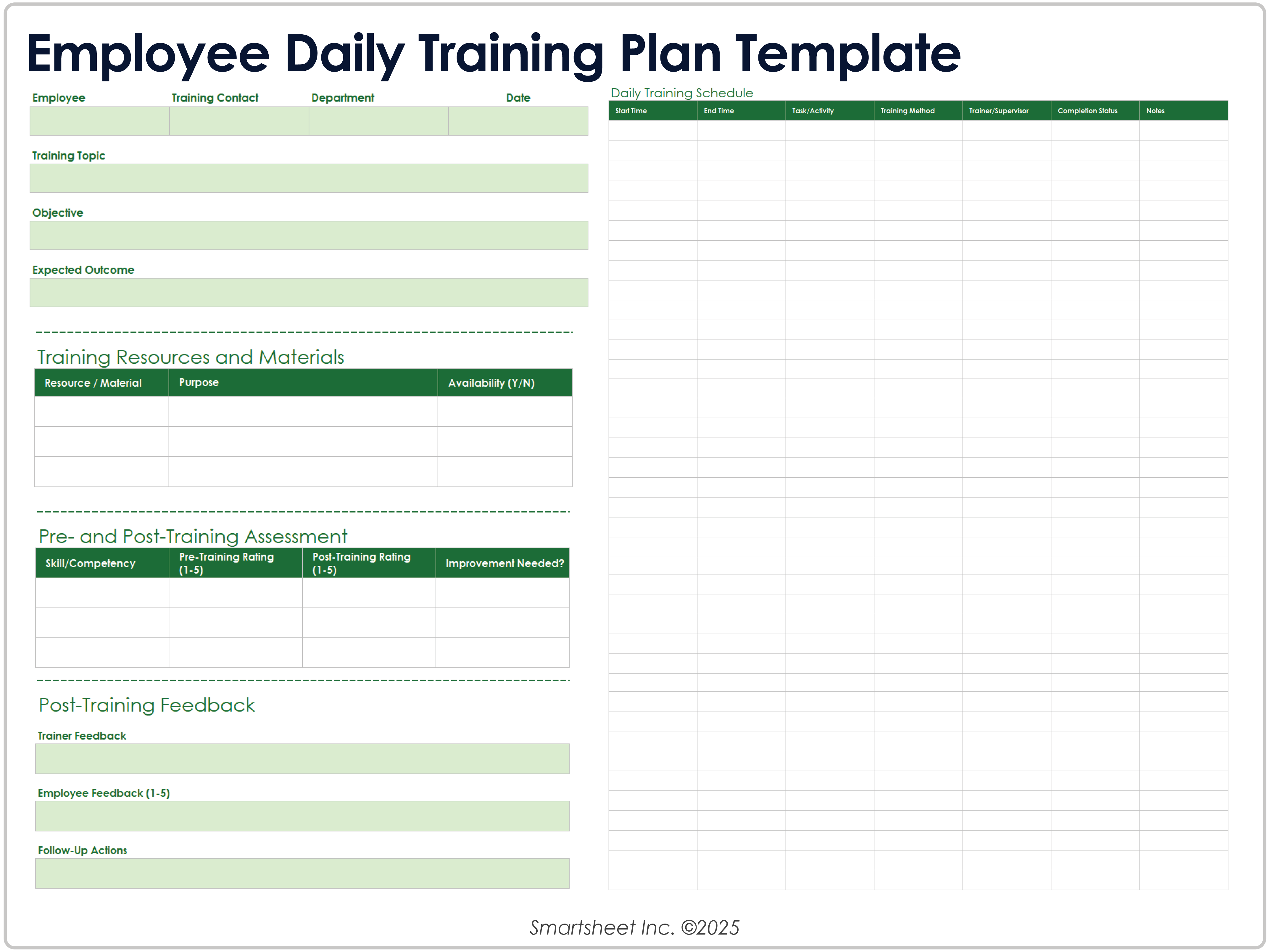 Employee Daily Training Plan Template