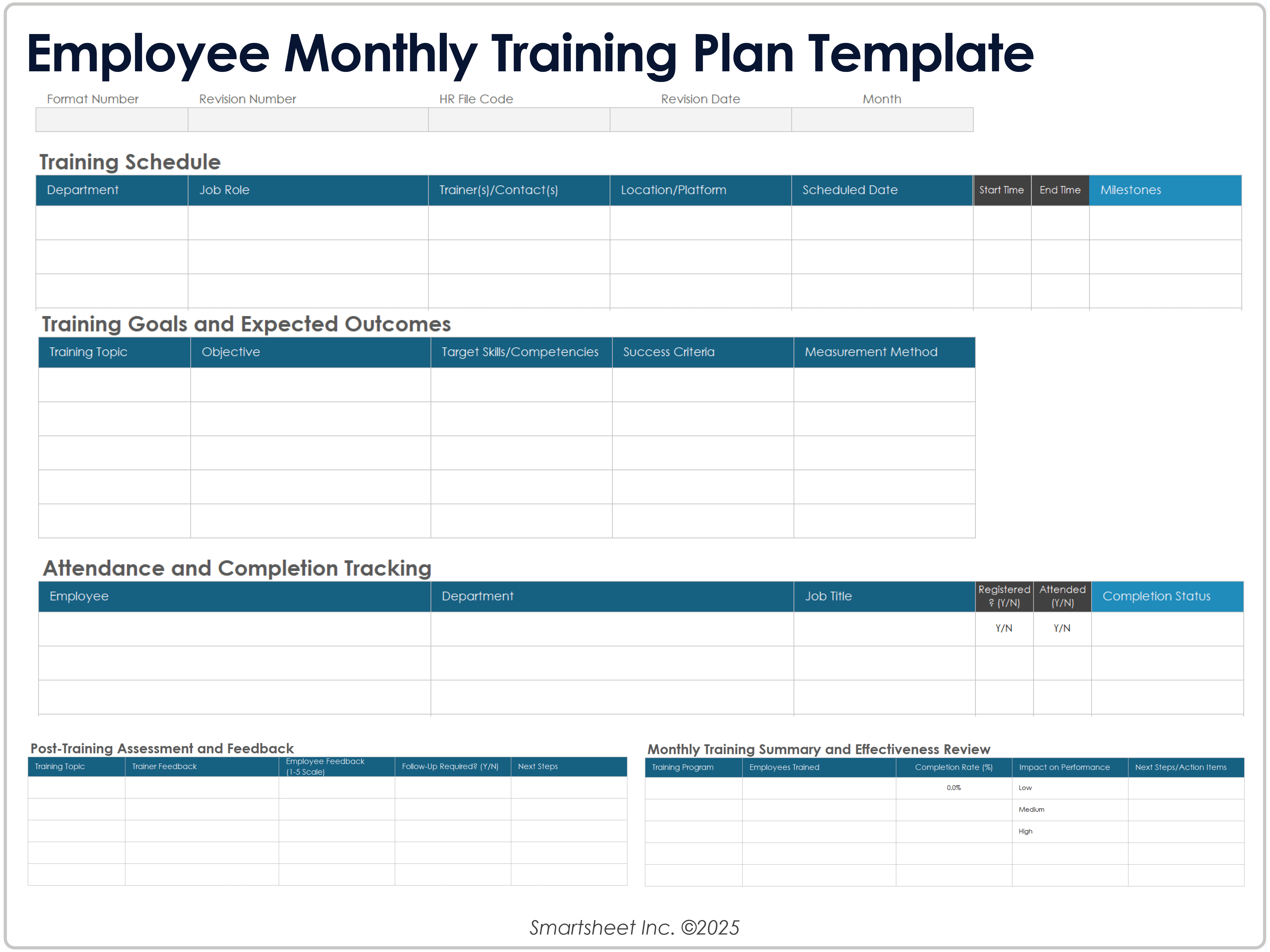 Employee Monthly Training Plan Template