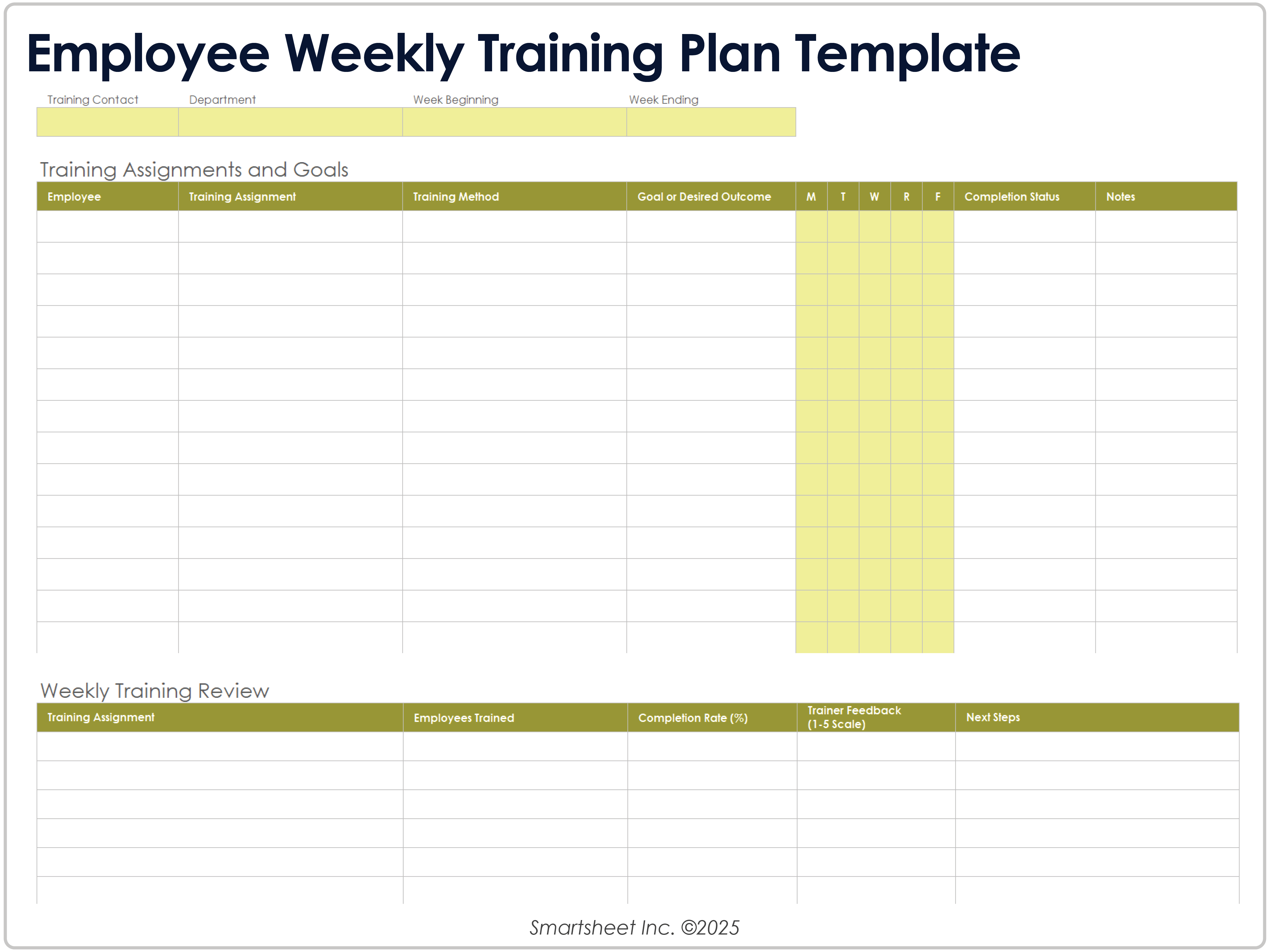 Employee Weekly Training Plan Template