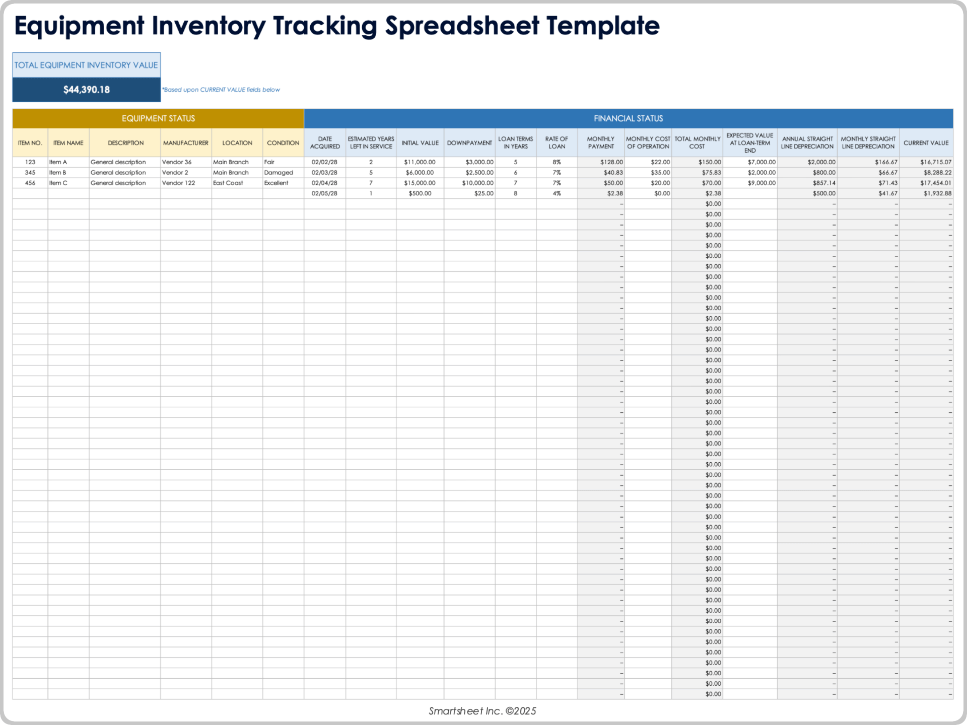 Equipment Inventory Tracking Spreadsheet Template