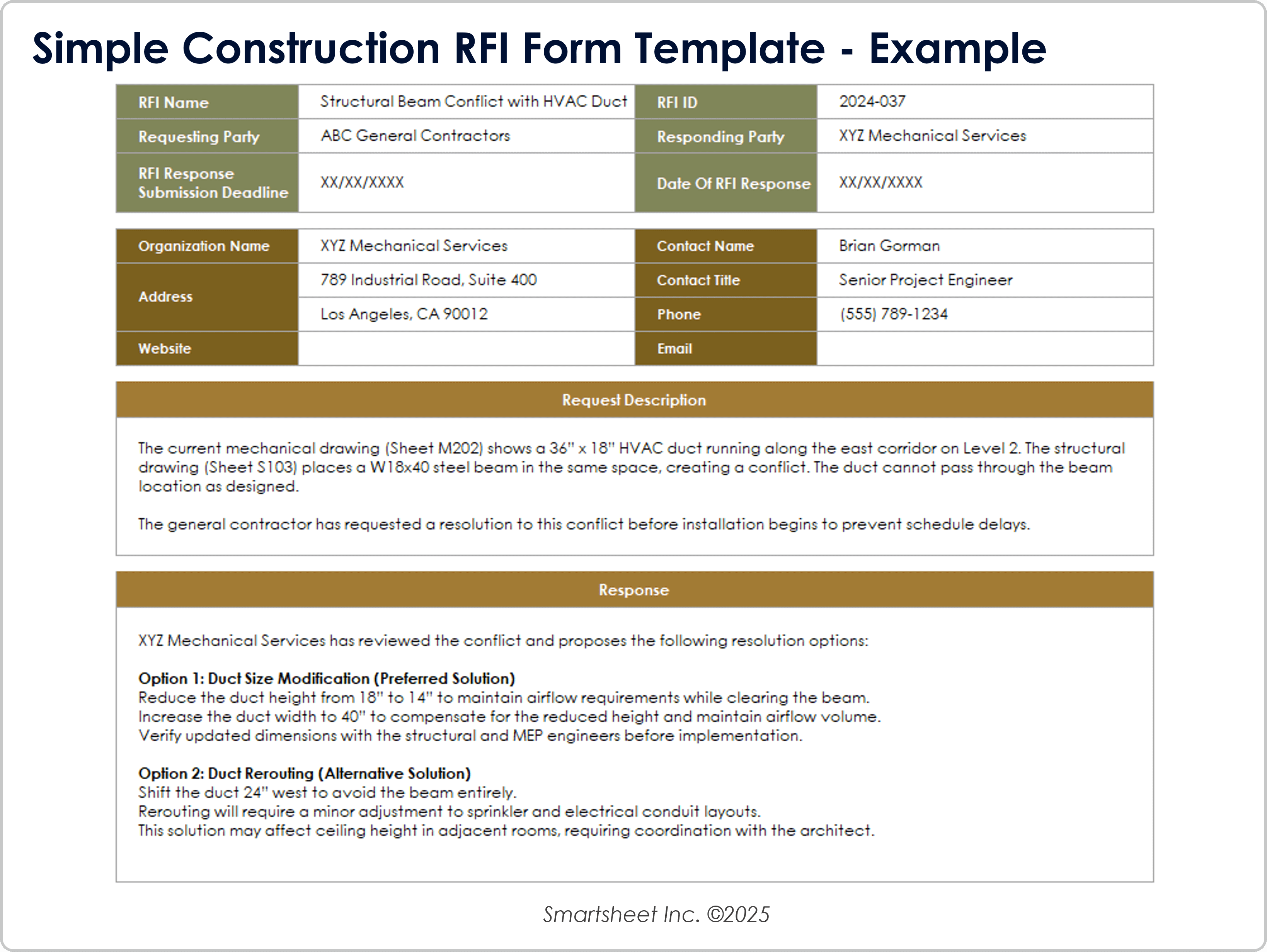 Example Simple Construction RFI Form Template