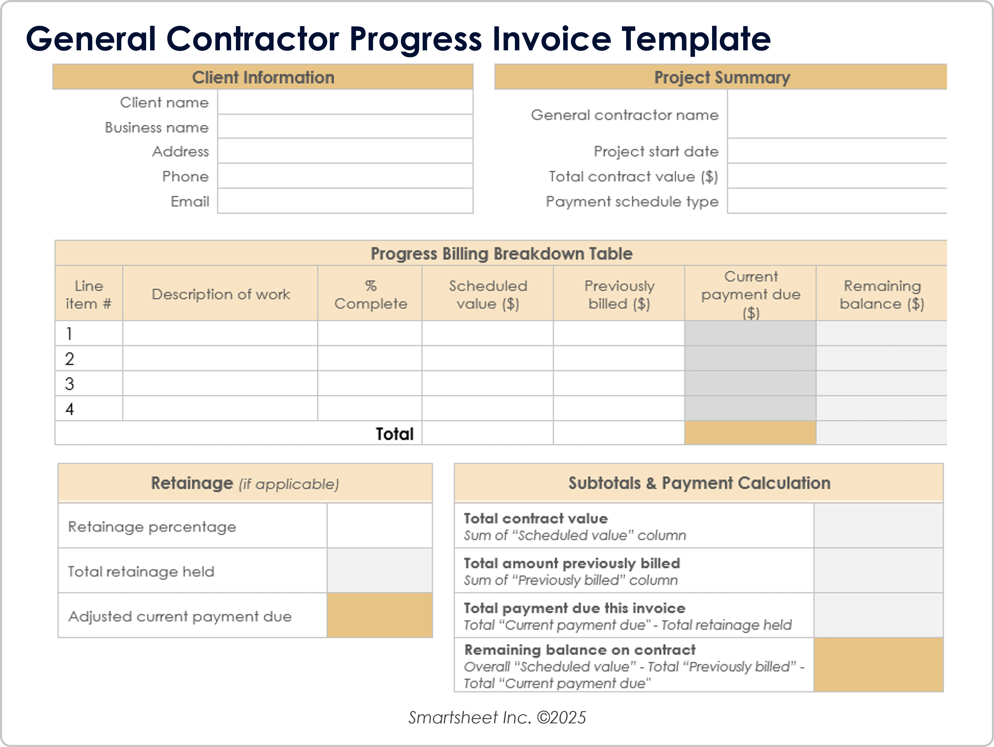 General Contractor Progress Invoice Template
