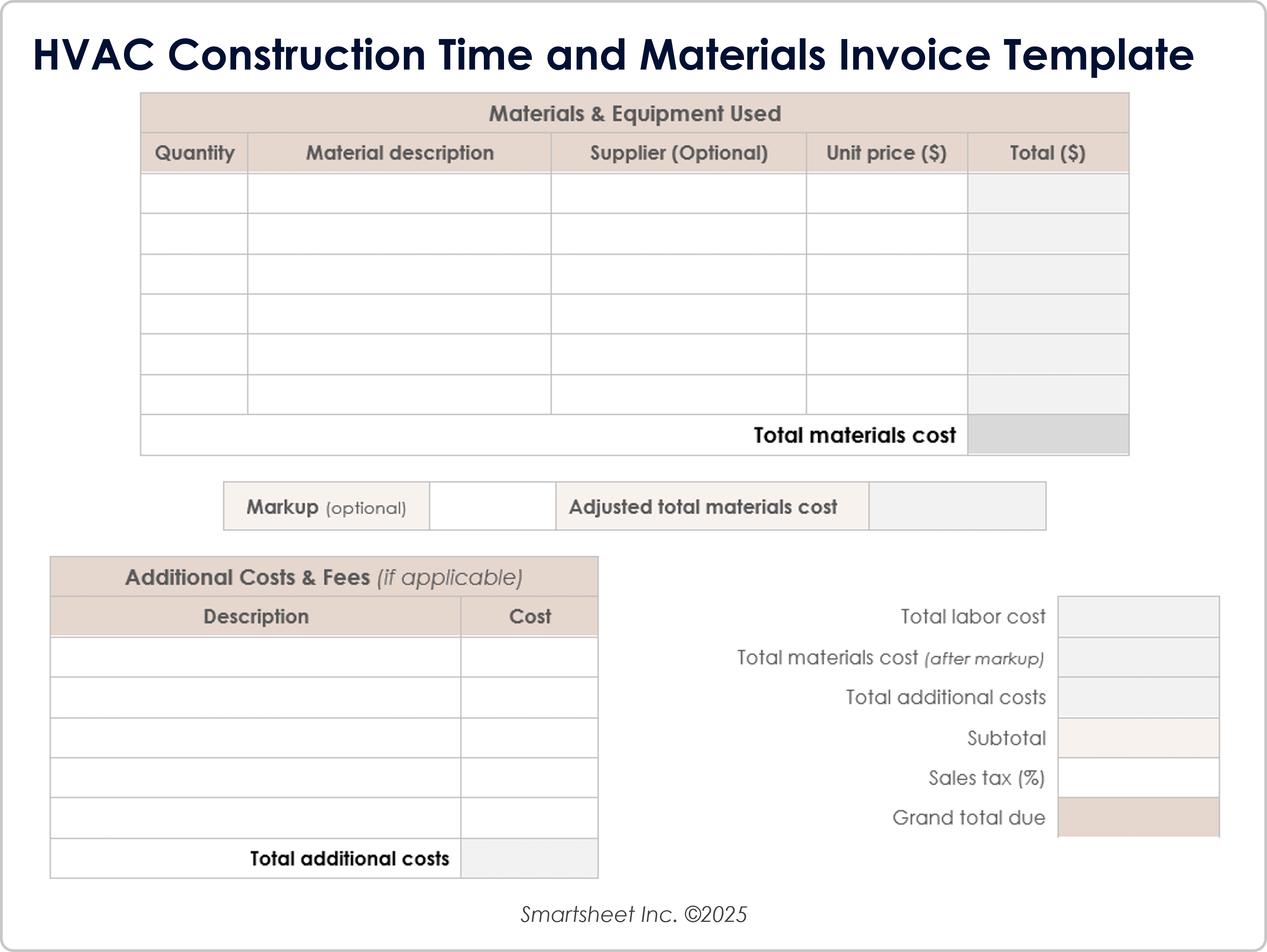 HVAC Construction Time and Materials Invoice Template