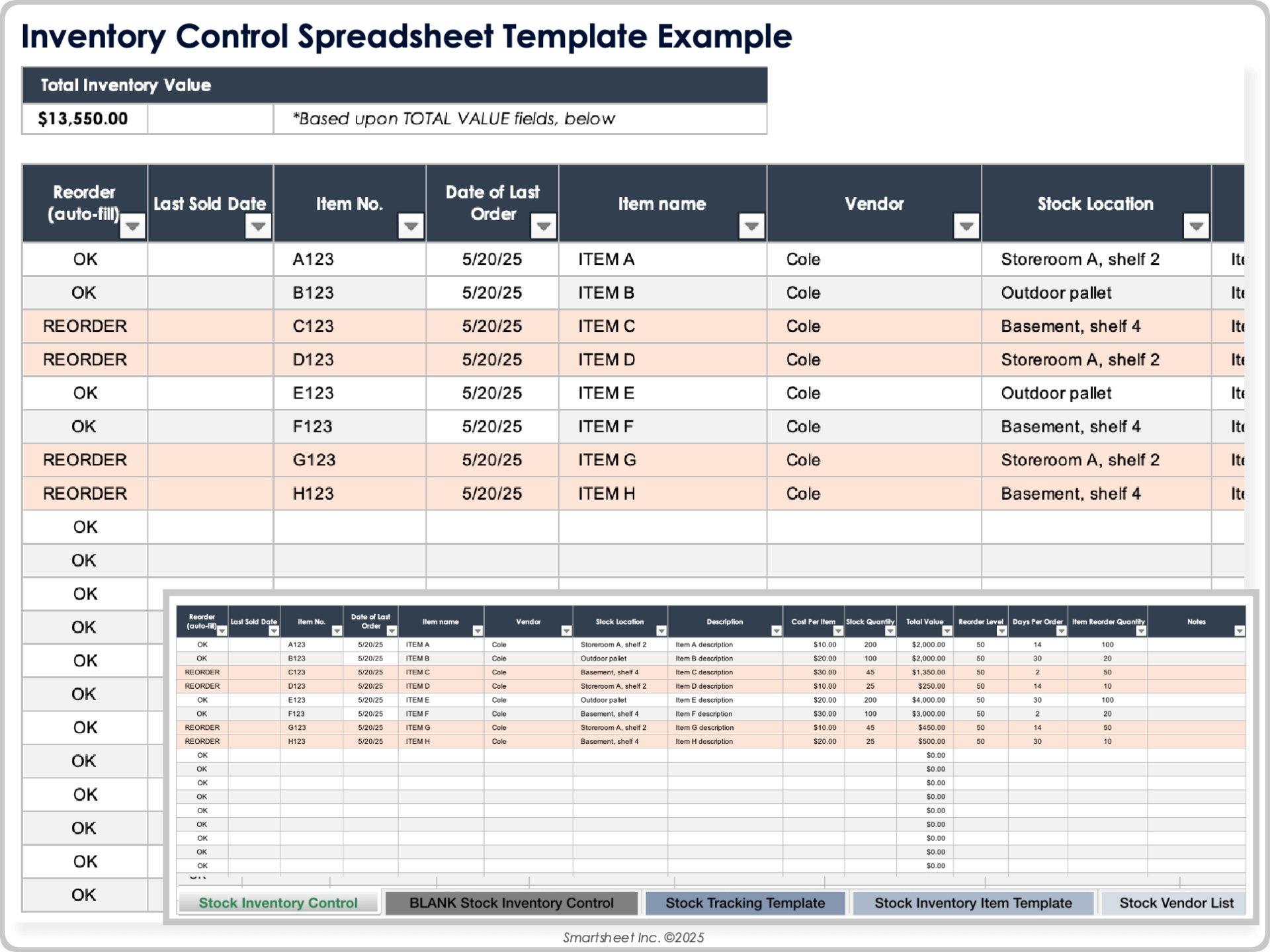 Inventory Control Spreadsheet Template Example
