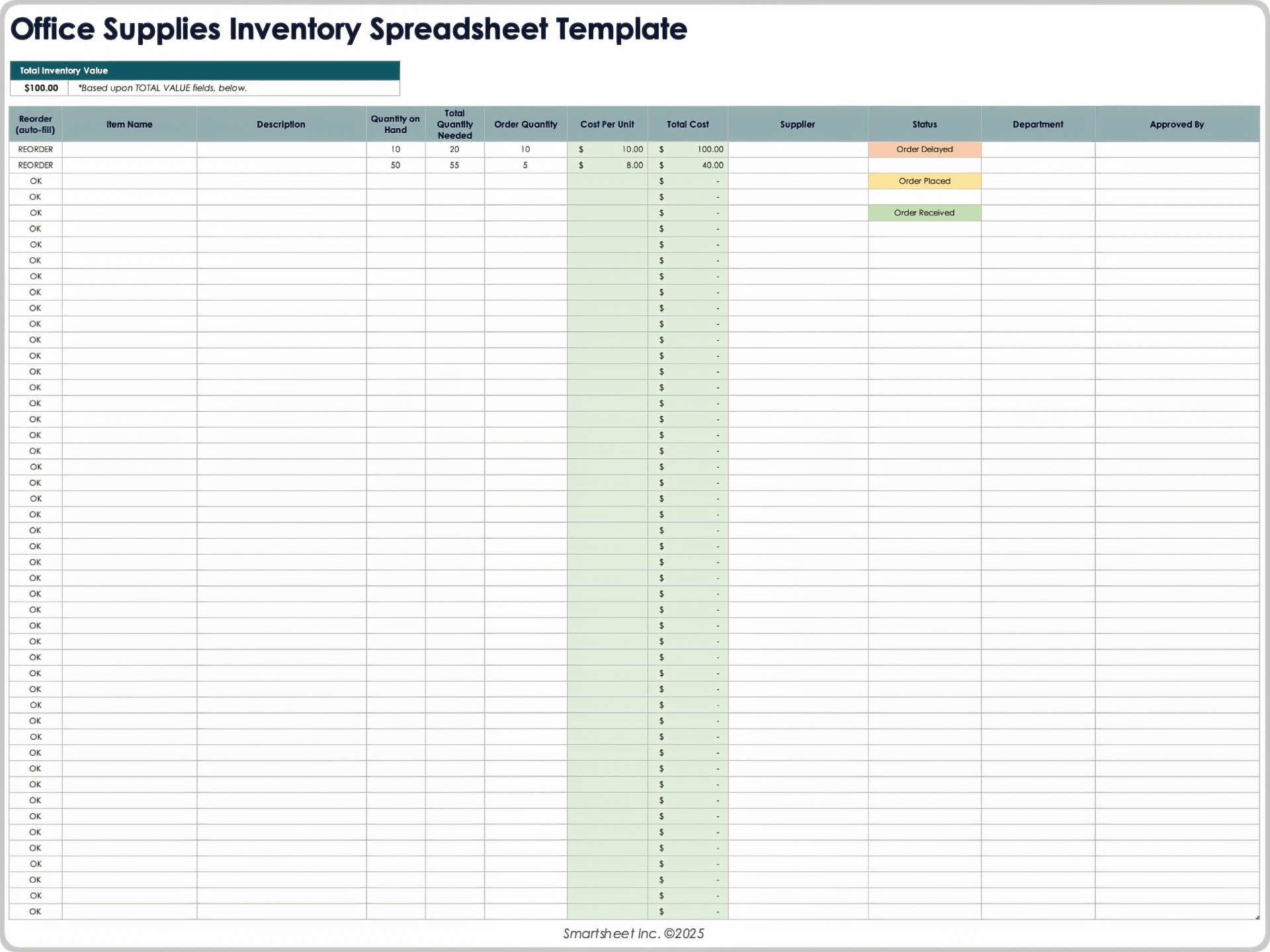 Office Supplies Inventory Spreadsheet Template
