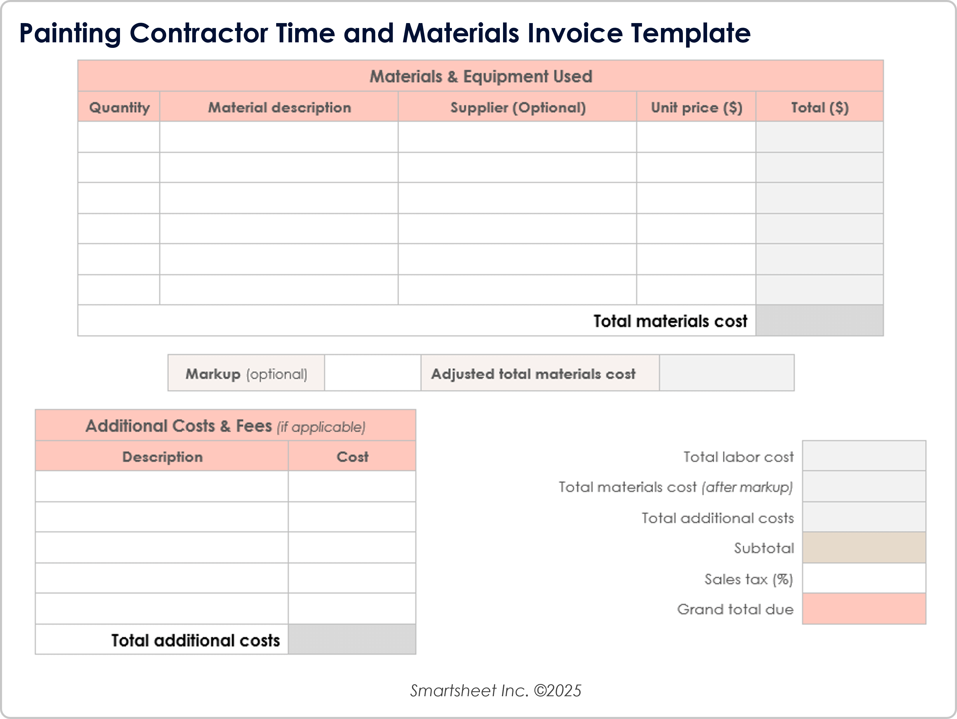 Painting Contractor Time and Materials Invoice Template