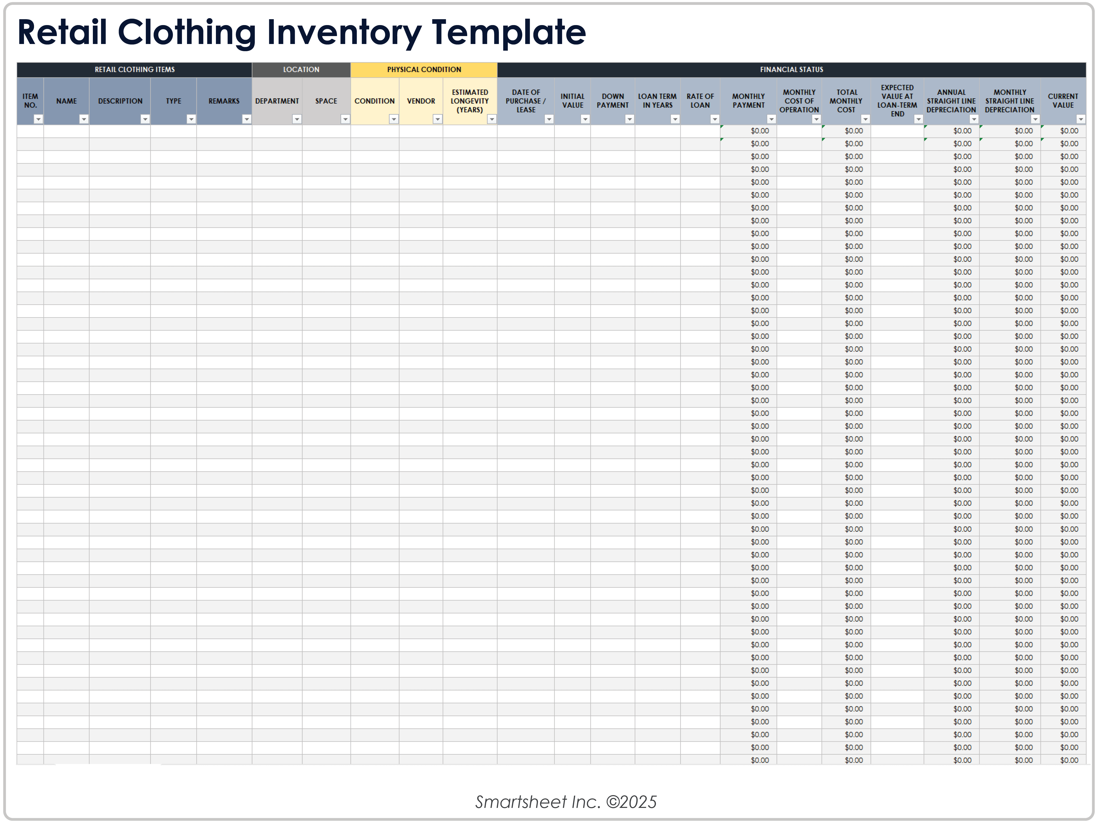 Retail Clothing Inventory Template