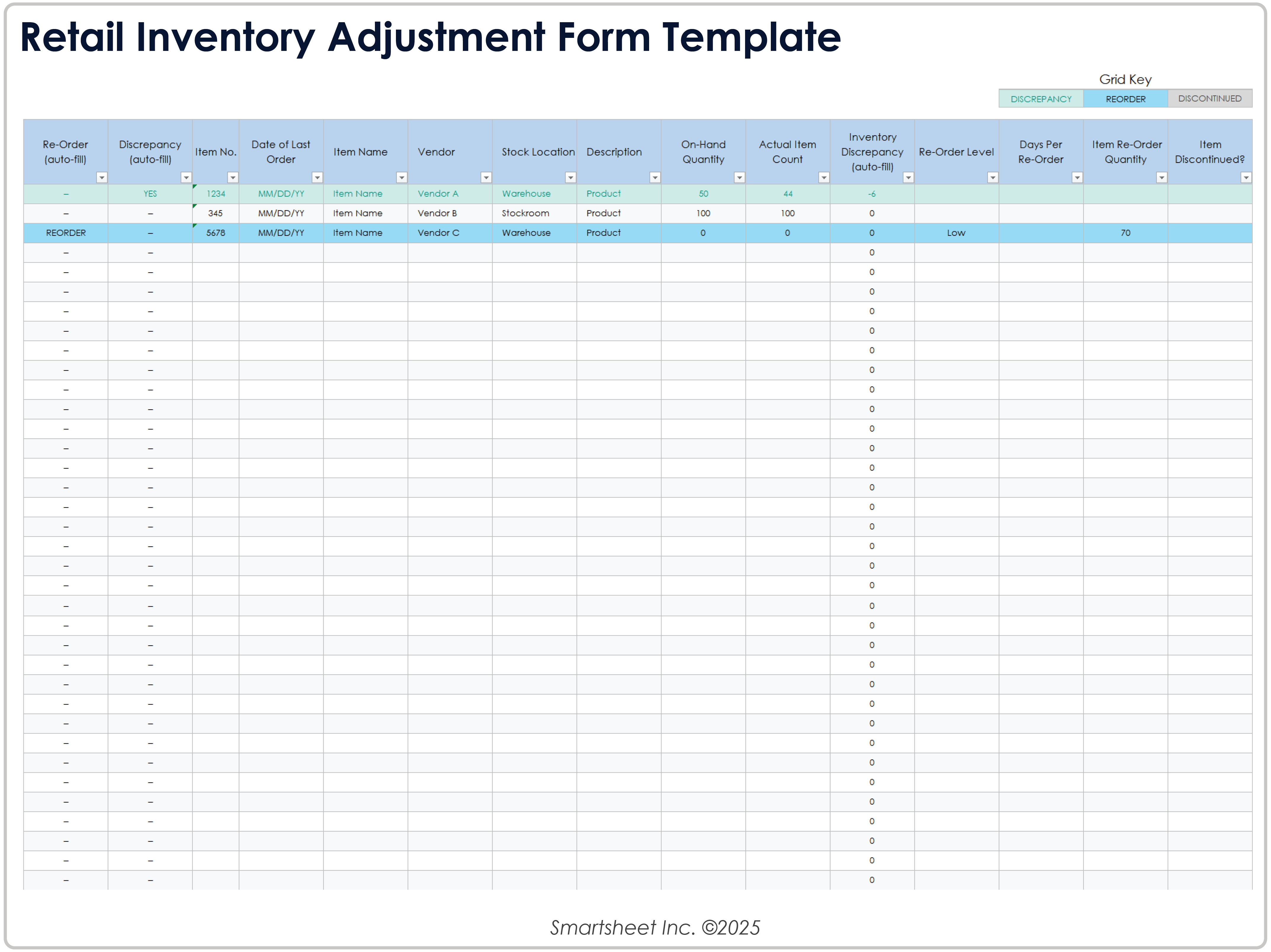 Retail Inventory Adjustment Form Template