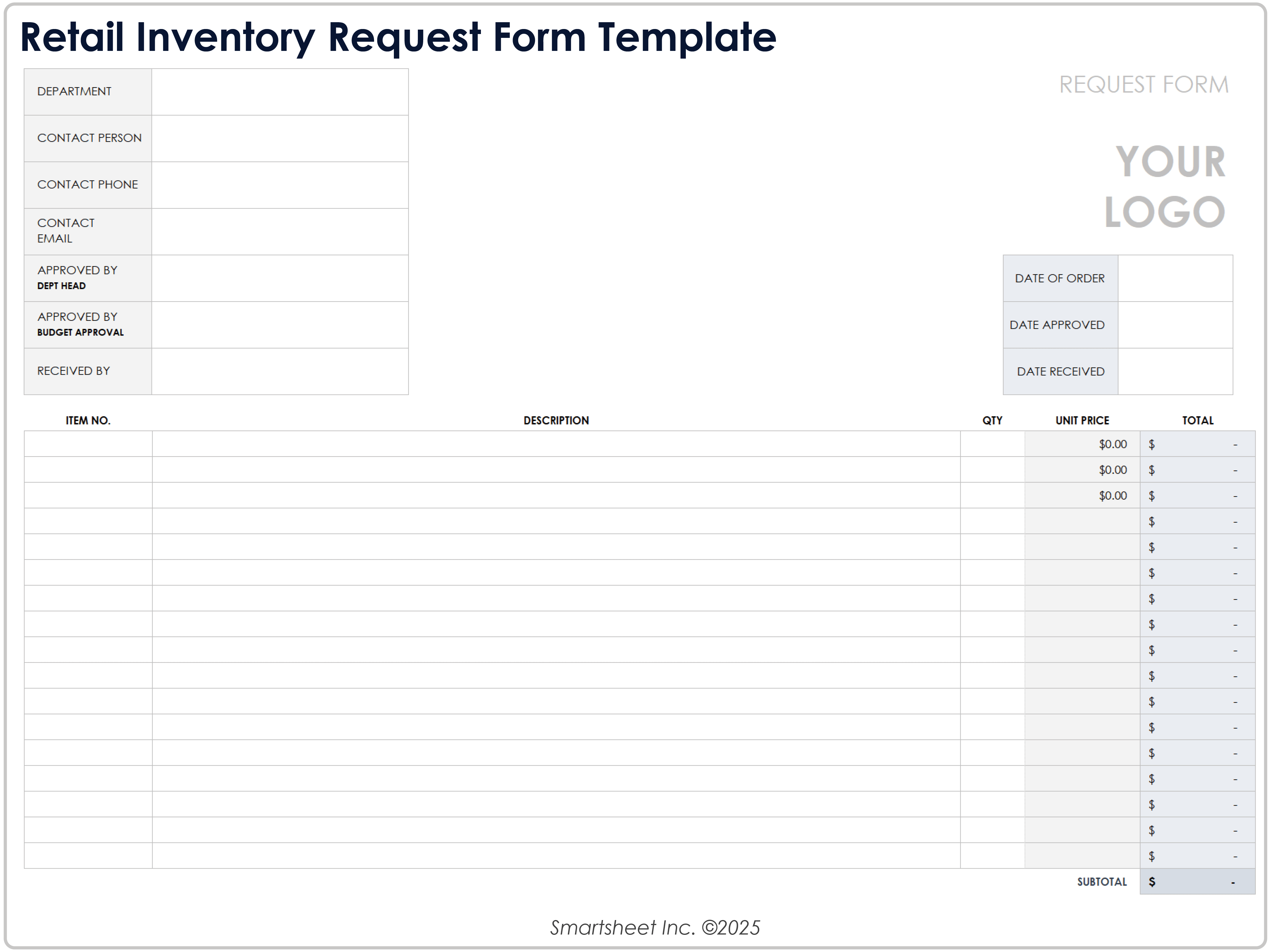 Retail Inventory Request Form Template