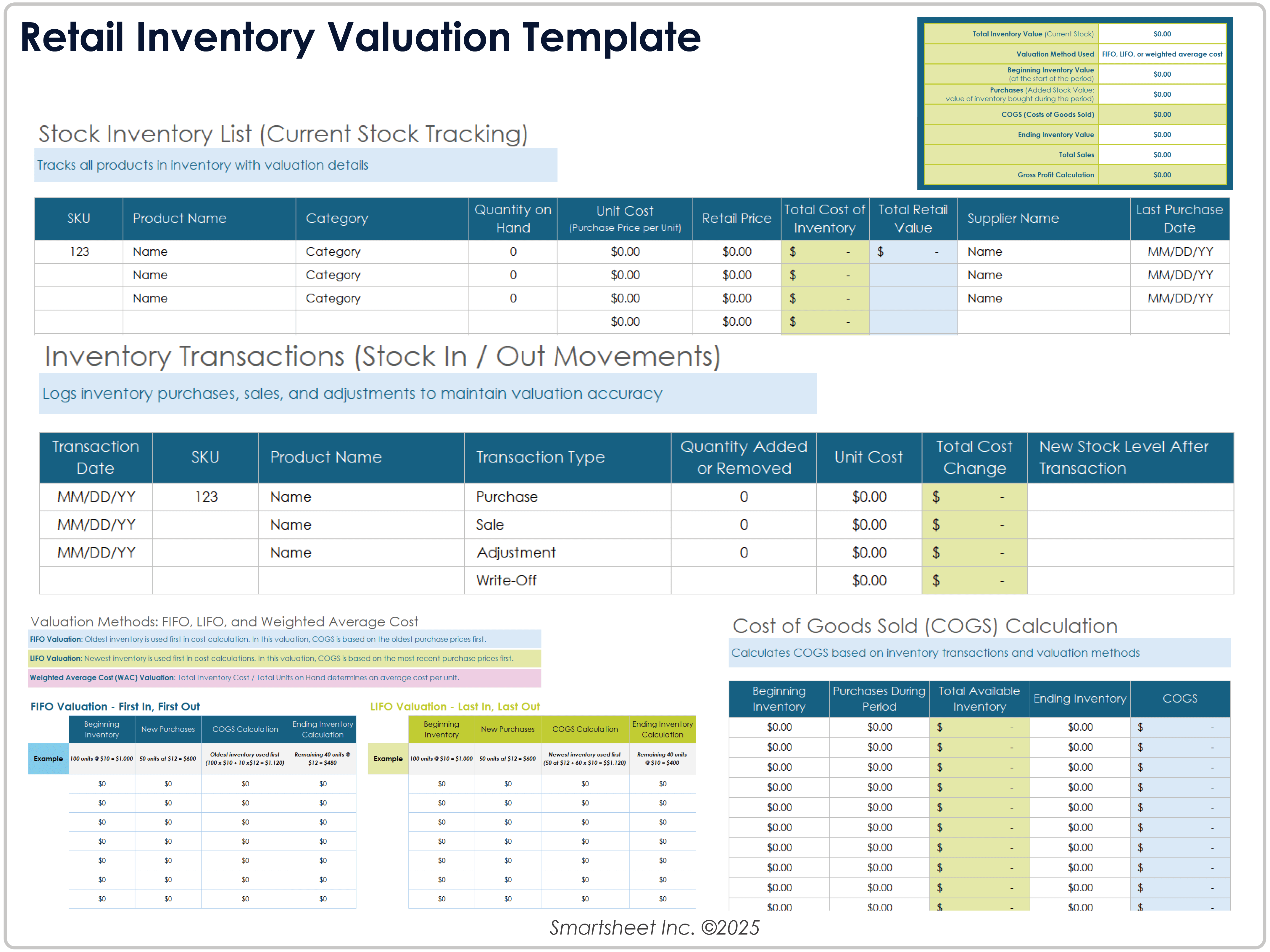 Retail Inventory Valuation Template