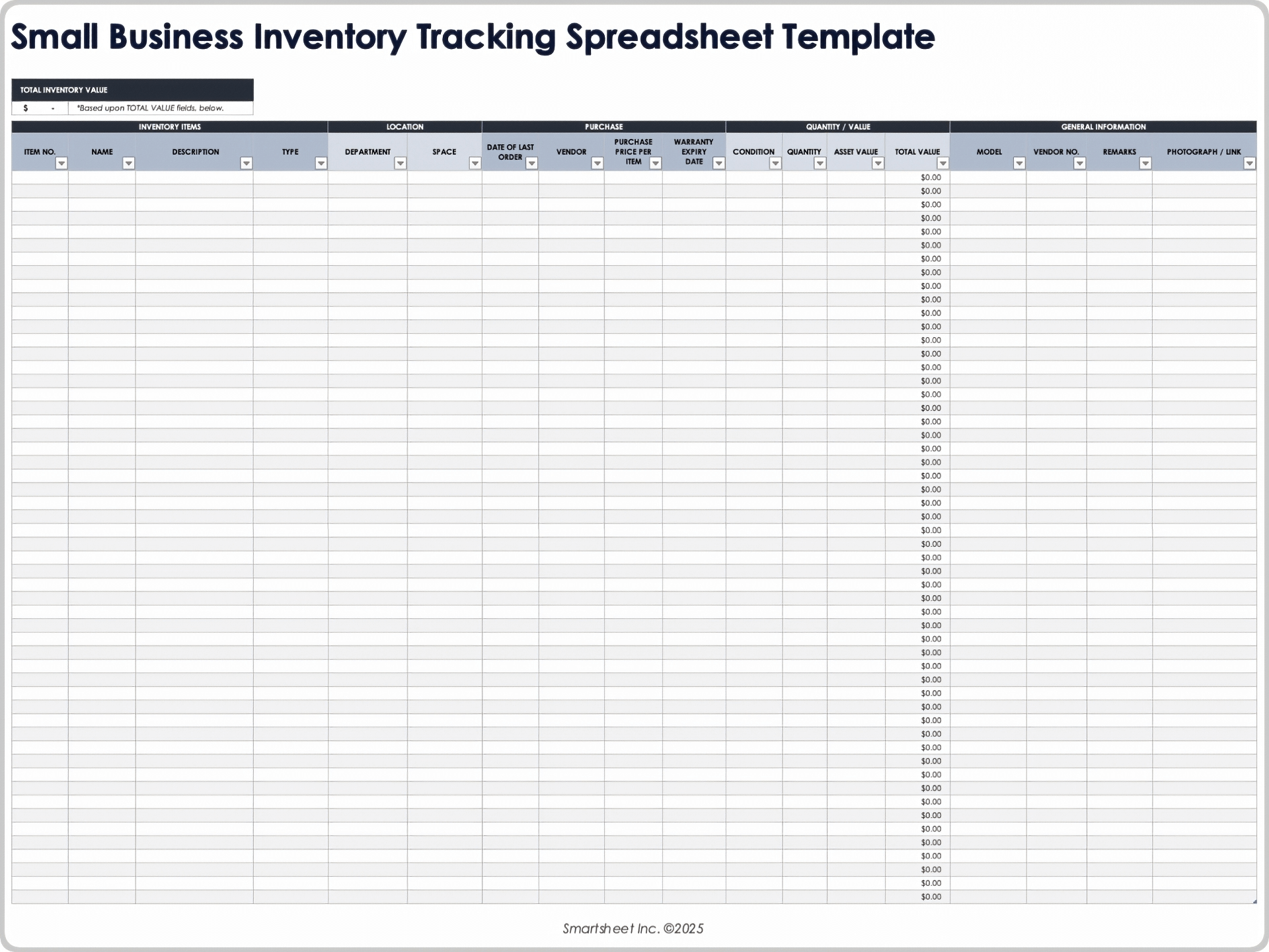 Small Business Inventory Tracking Spreadsheet Template