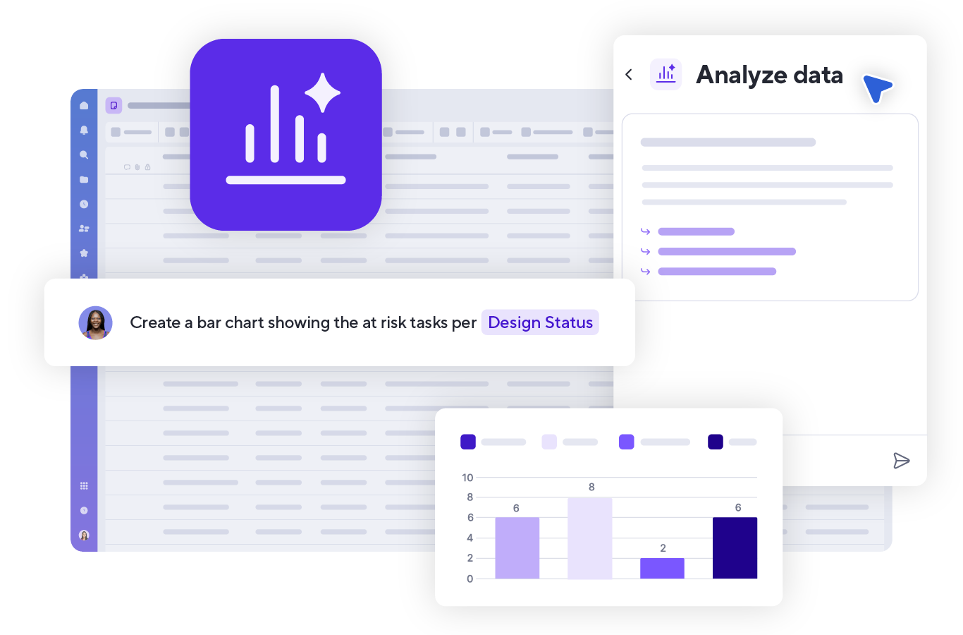 Analyze data using AI feature product screen