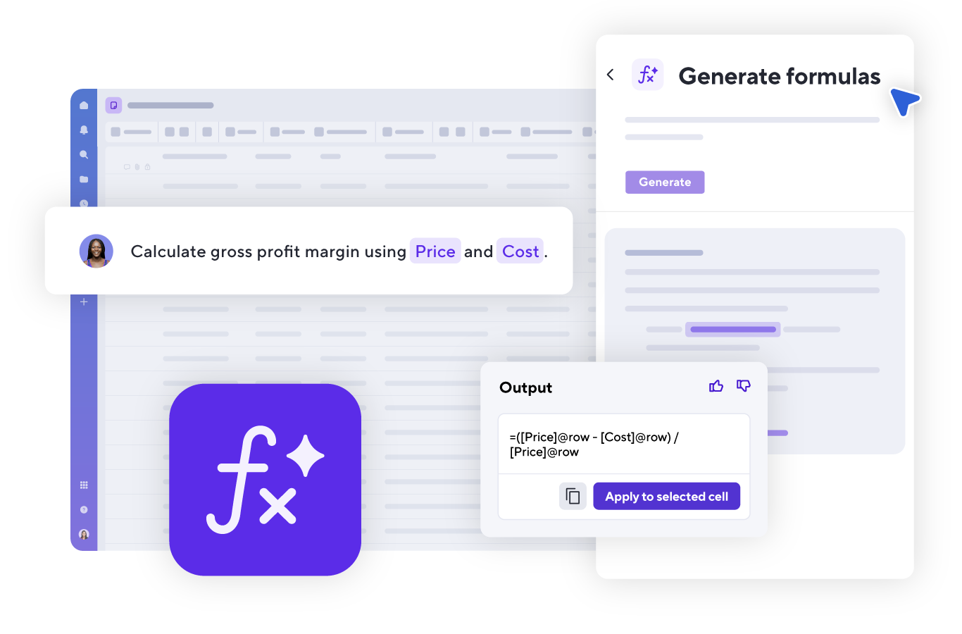 Generate formulas with AI product screen