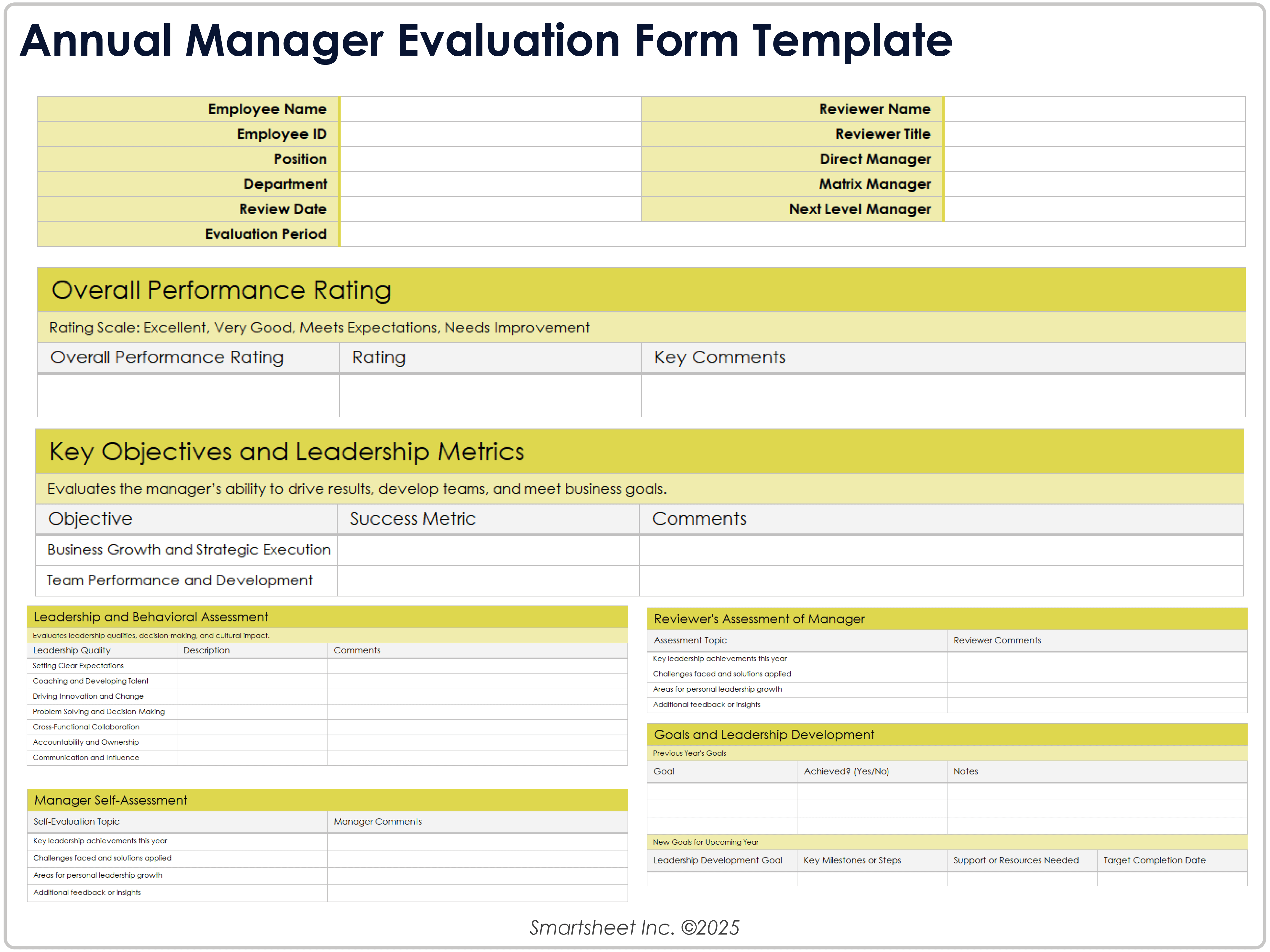 Annual Manager Evaluation Form Template