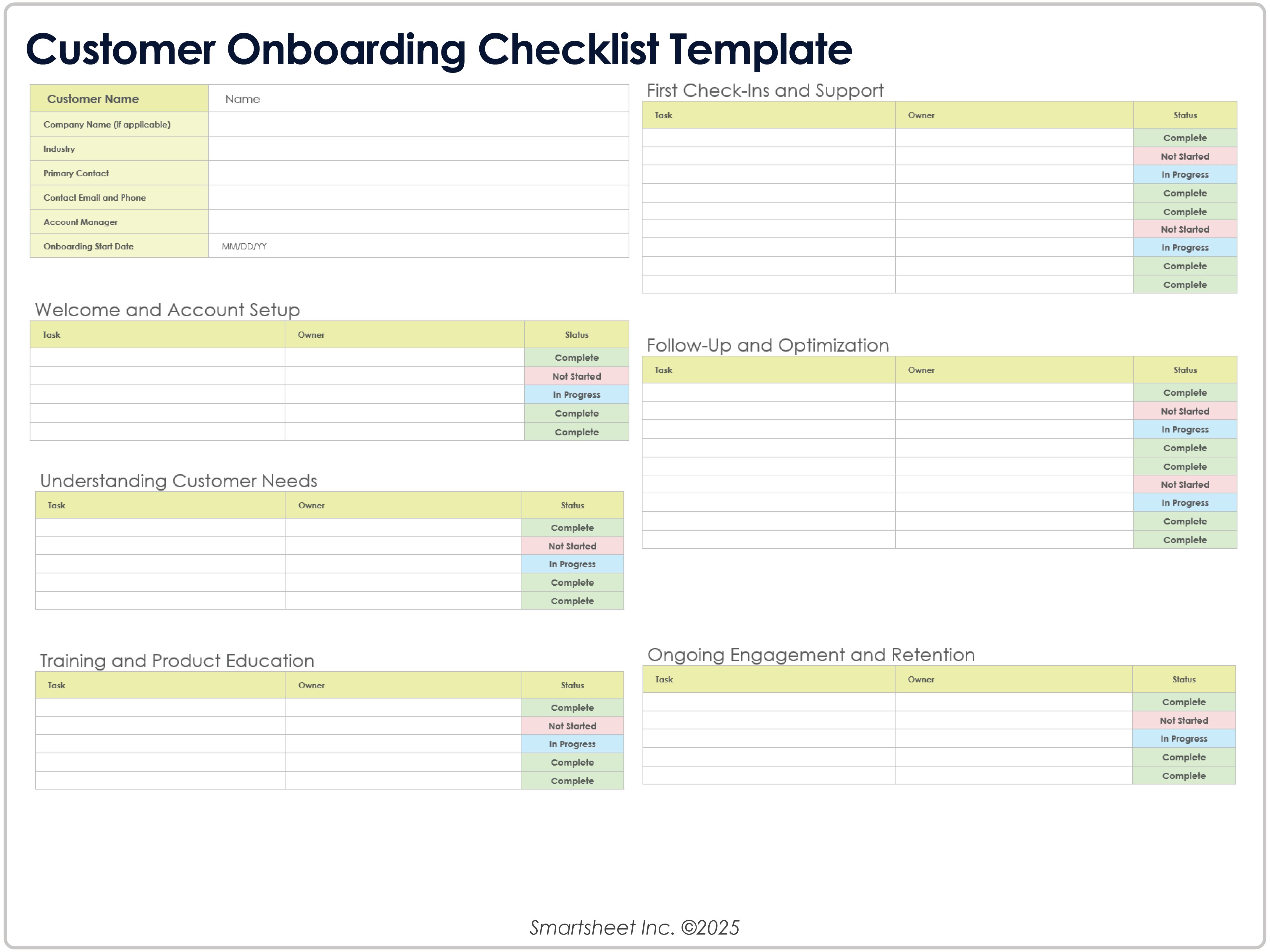 Customer Onboarding Checklist 8779 Template