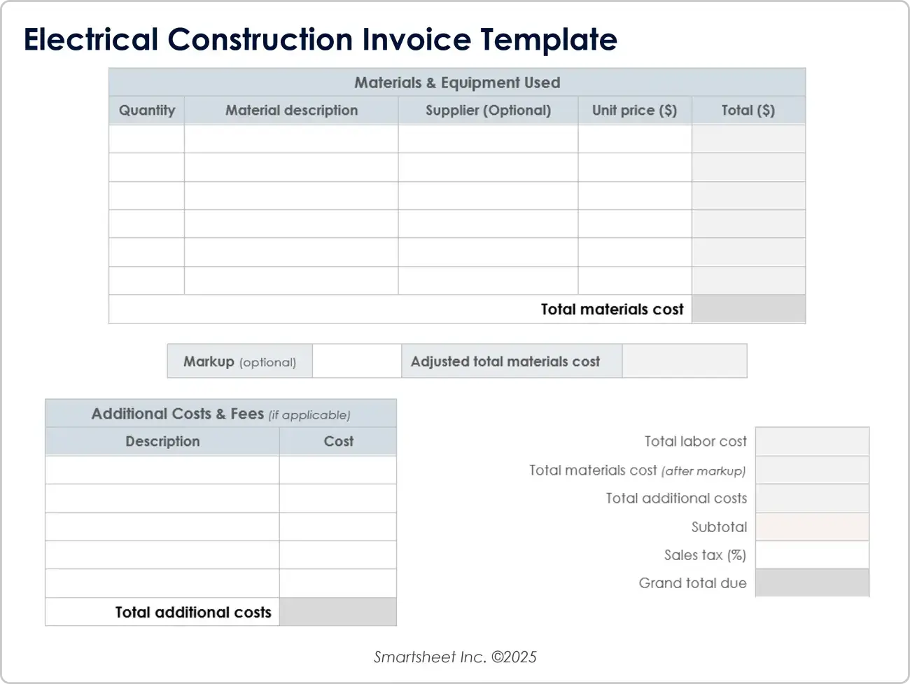 Electrical Construction Time and Materials Invoice Template