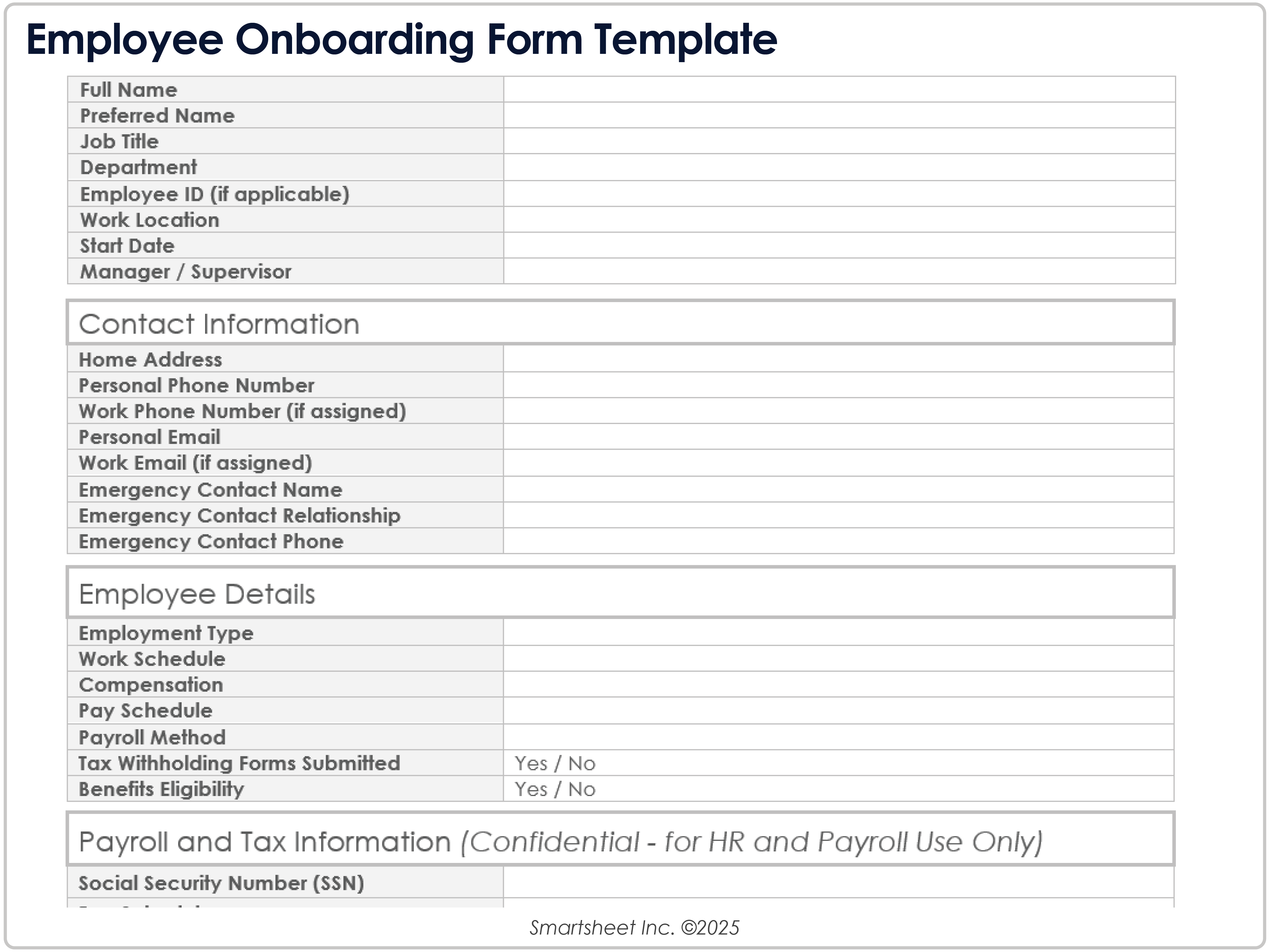 Employee Onboarding Form Template