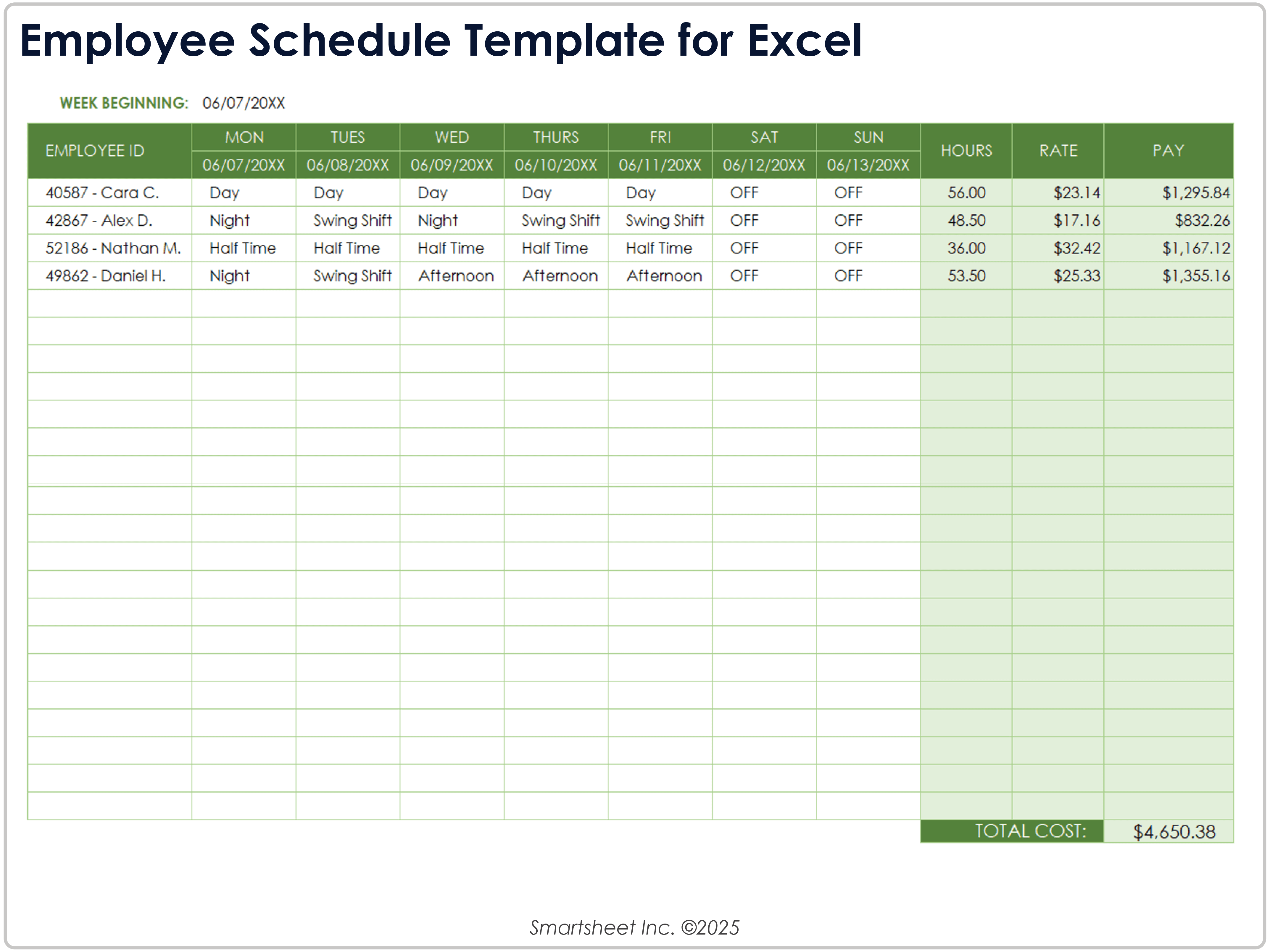 Employee Schedule Template for Excel